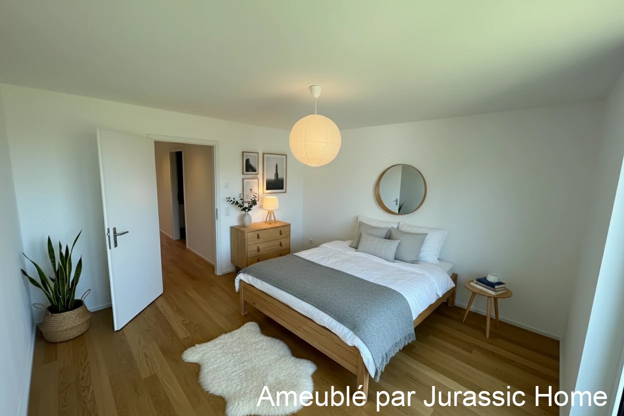 Helles, minimalistisch eingerichtetes Schlafzimmer
