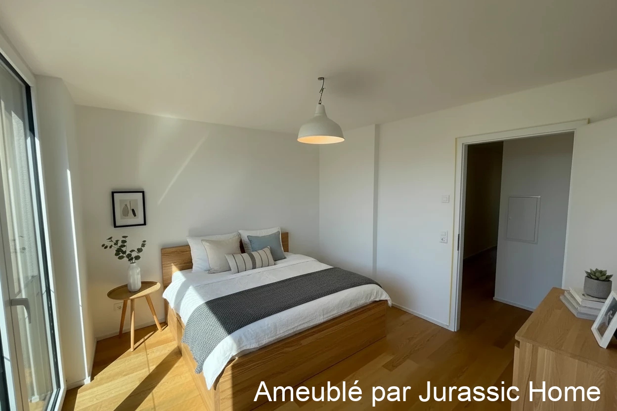 Helles Schlafzimmer mit minimalistischer Möblierung