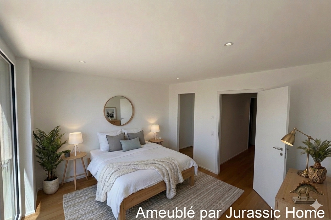 Helles, modern möbliertes Schlafzimmer
