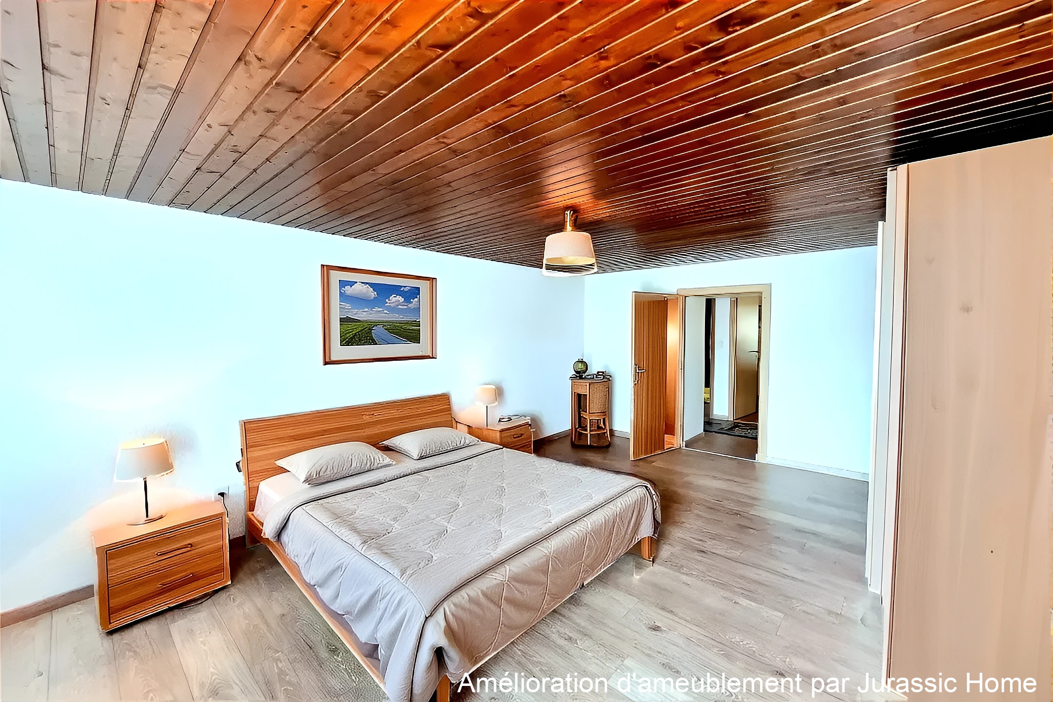 Schlafzimmer mit Holzdecke