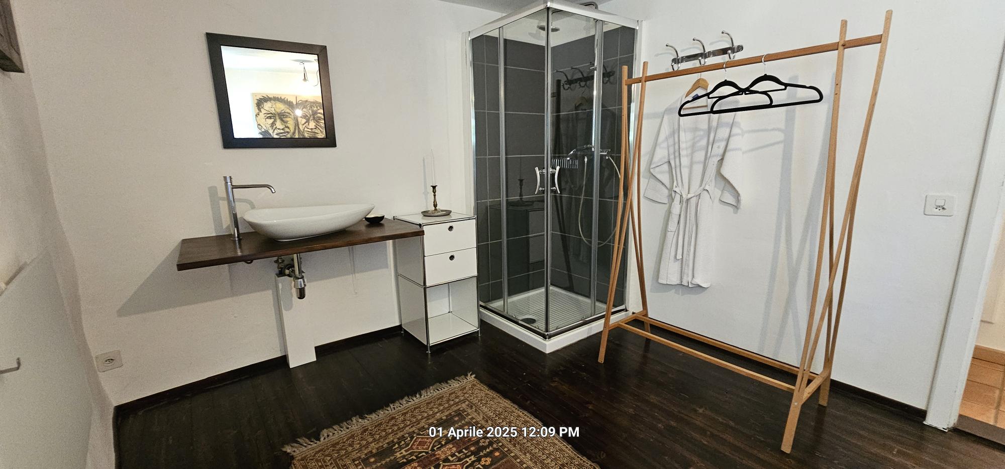 Modernes Badezimmer mit Dusche und Waschbereich