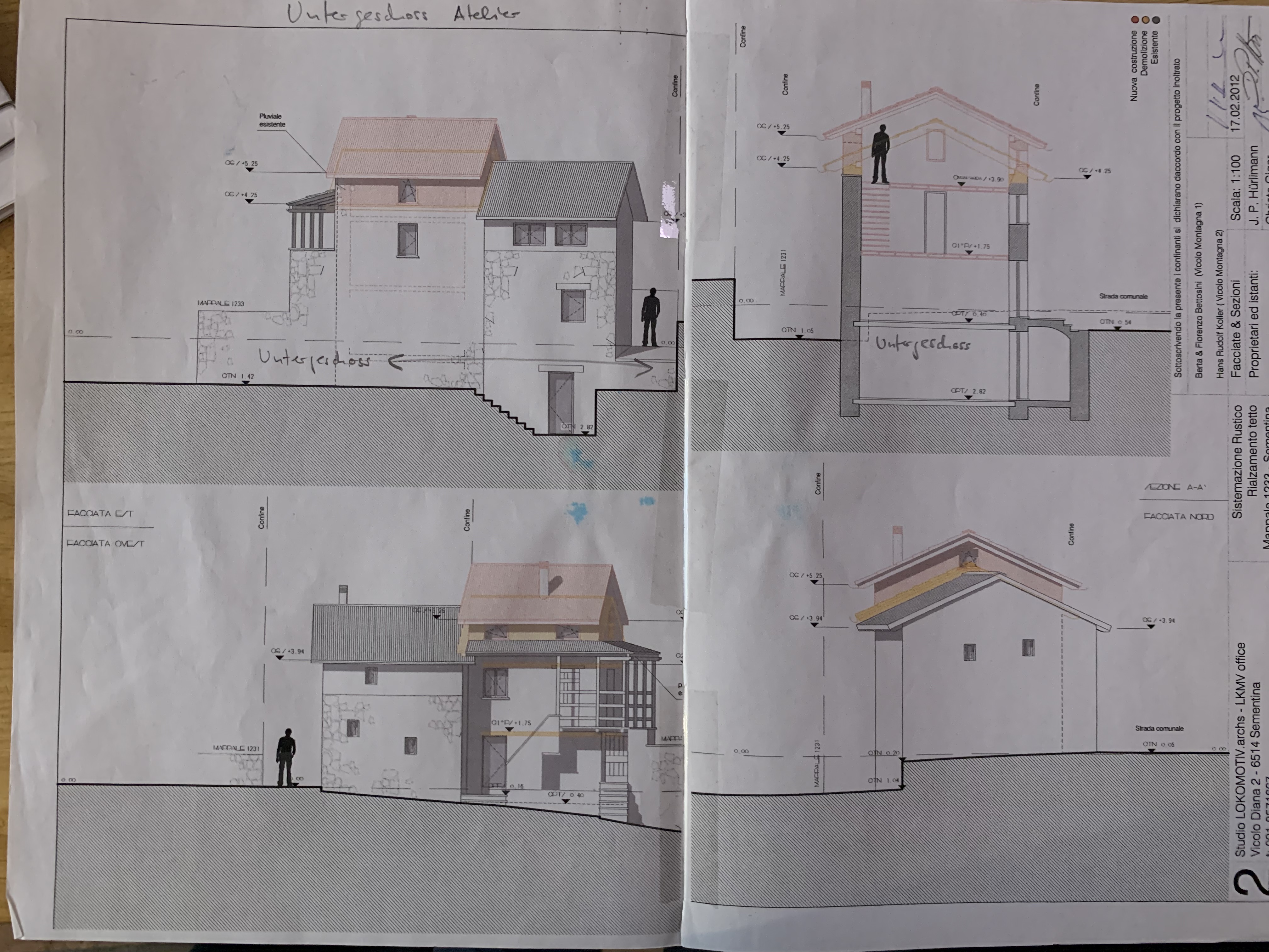 Architekturpläne mit Fassaden und Schnitten