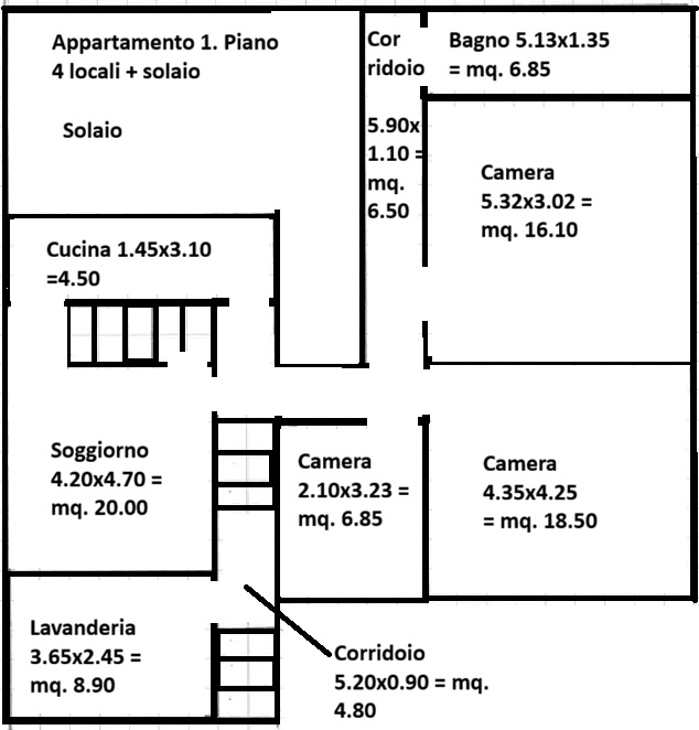 Grundriss einer Wohnung im ersten Obergeschoss
