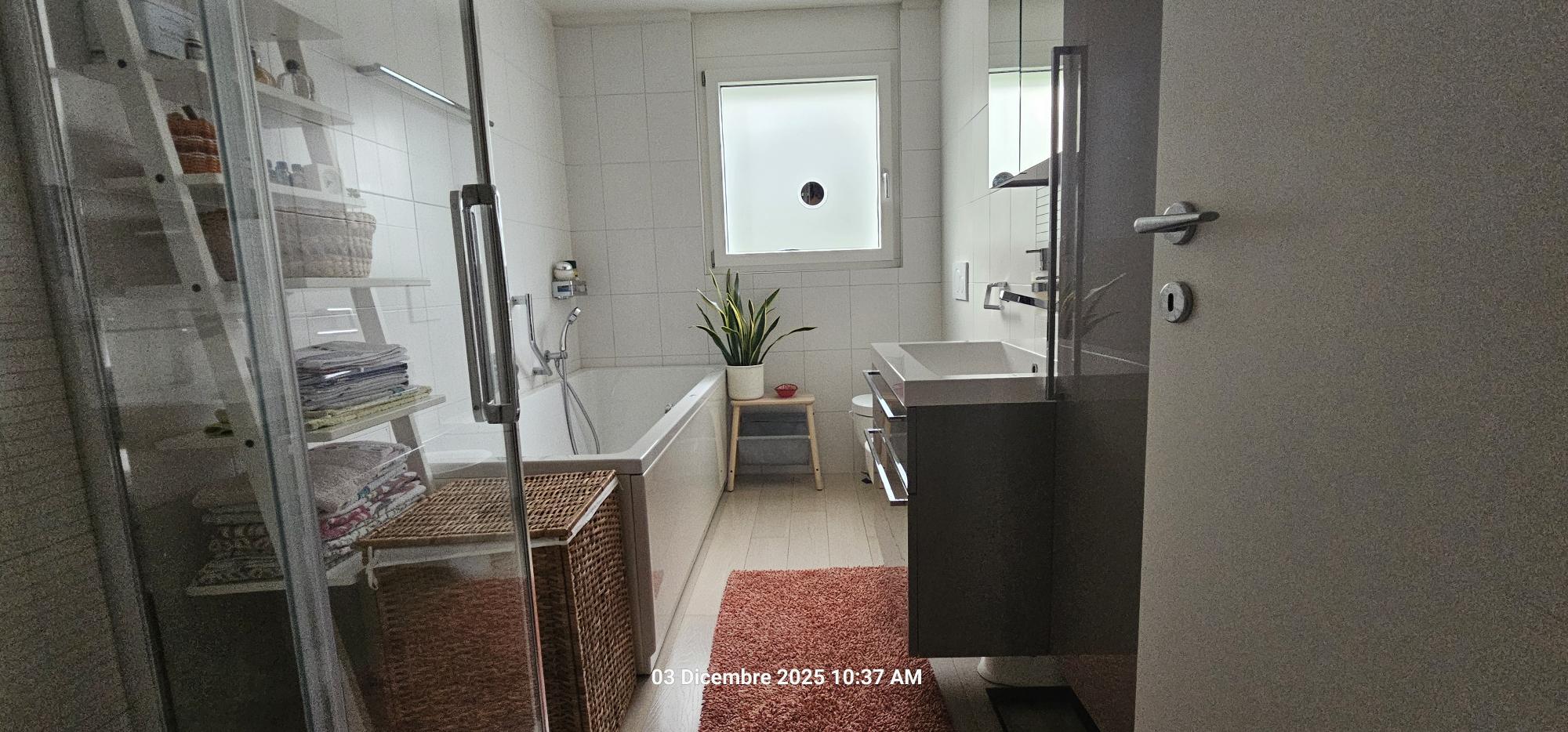 Modernes Badezimmer mit Badewanne und Fenster