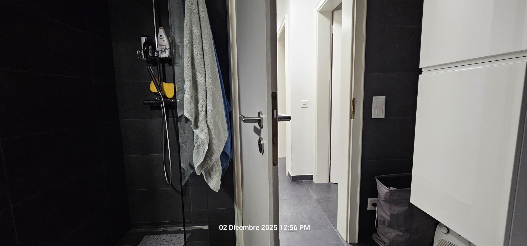 Modernes Badezimmer mit angrenzendem Flur