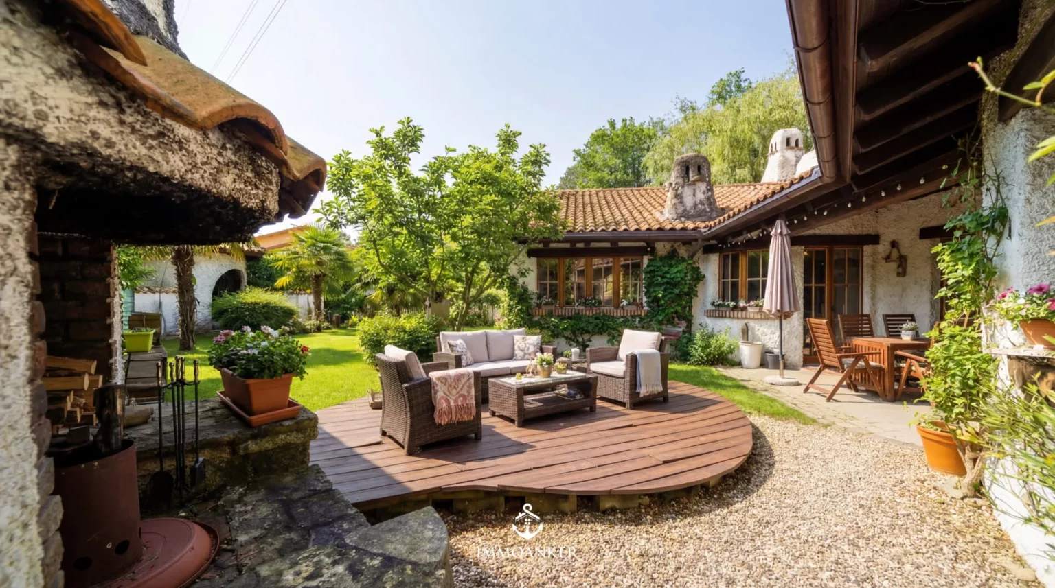 Mediterraner Innenhof mit Sitzbereich