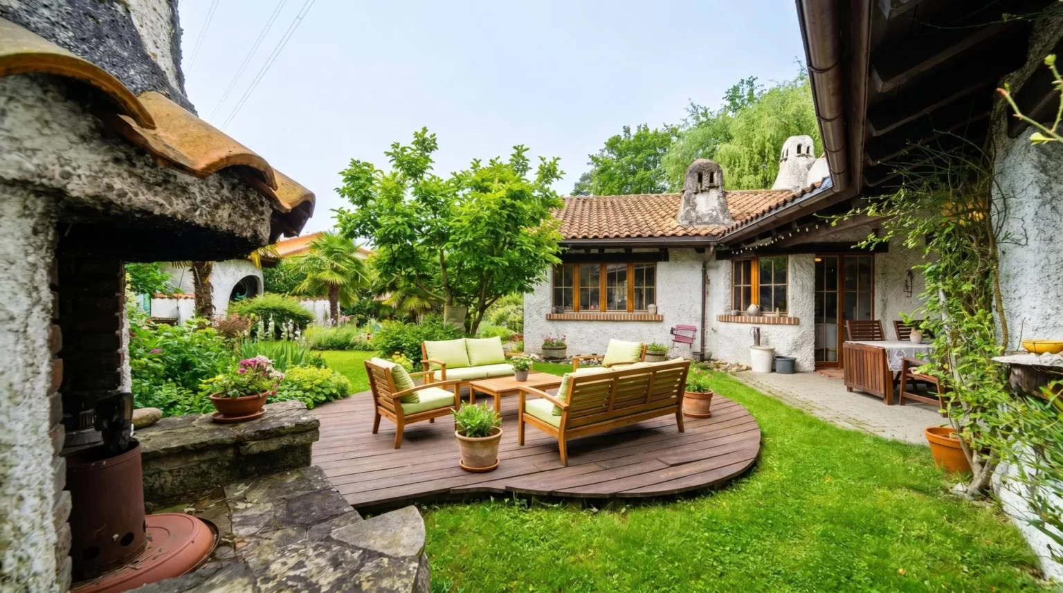 Mediterraner Innenhof mit Sitzbereich