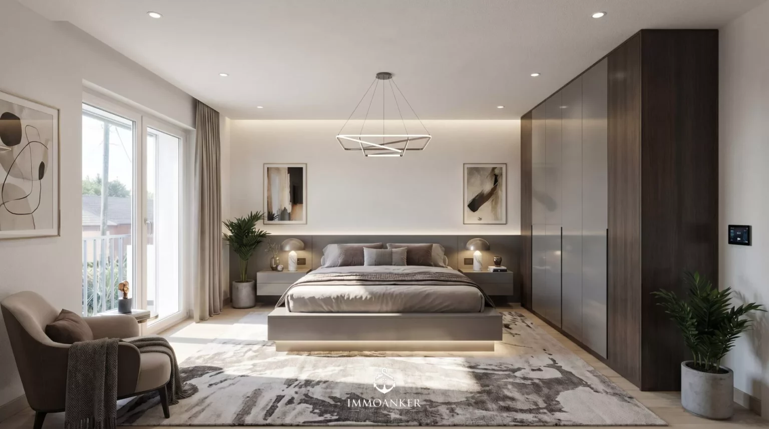 Modernes Schlafzimmer mit Luxus-Atmosphäre