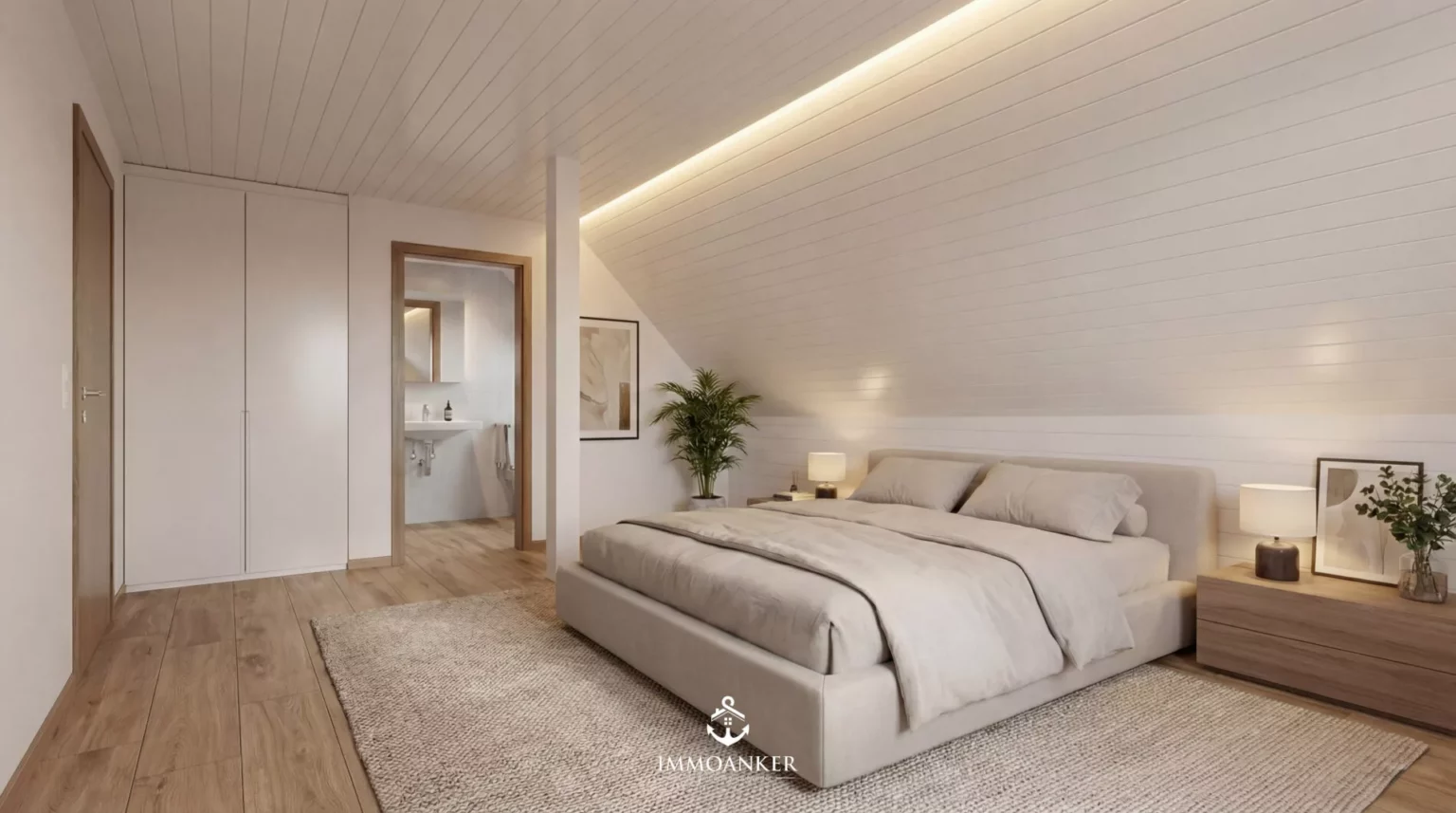 Helles Schlafzimmer im Dachgeschoss