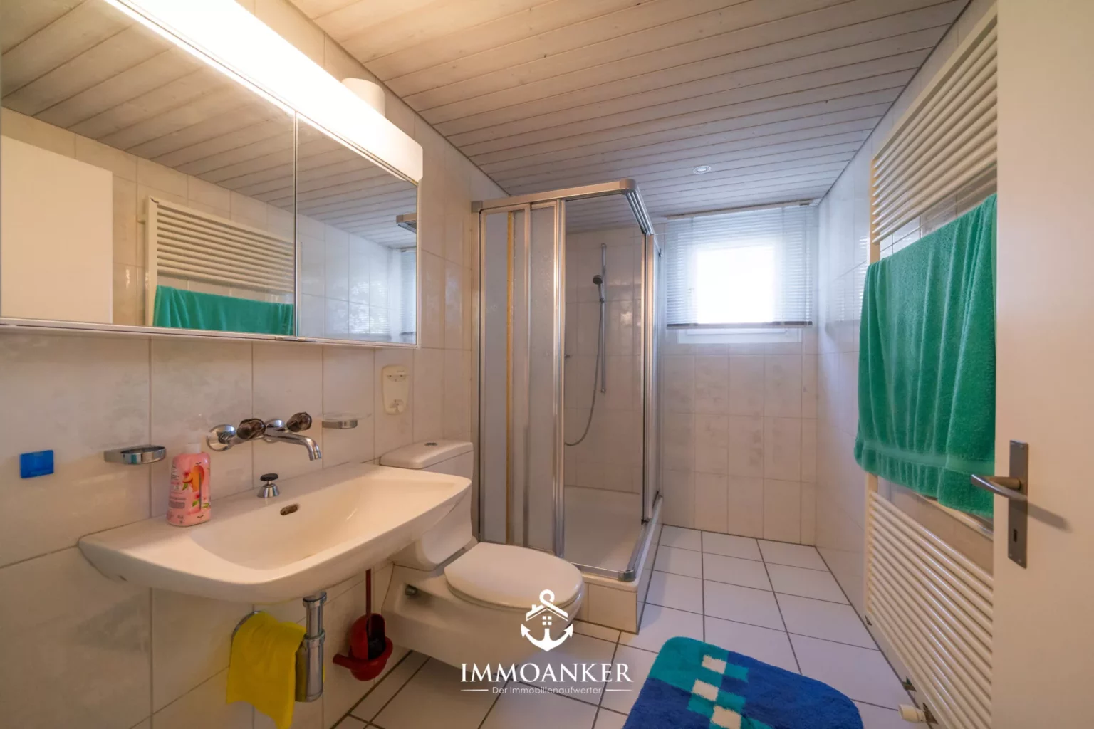 Modernes Badezimmer mit Dusche und Waschplatz