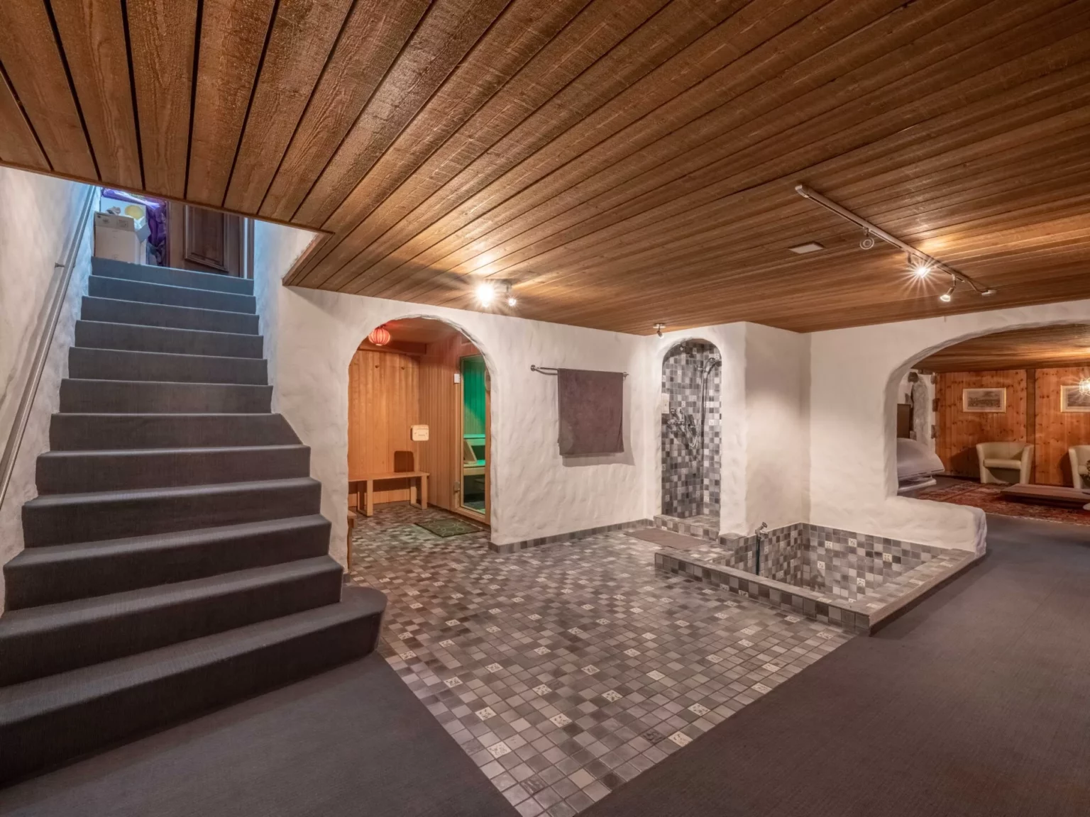 Kellerbereich mit Treppe und Sauna-Nische