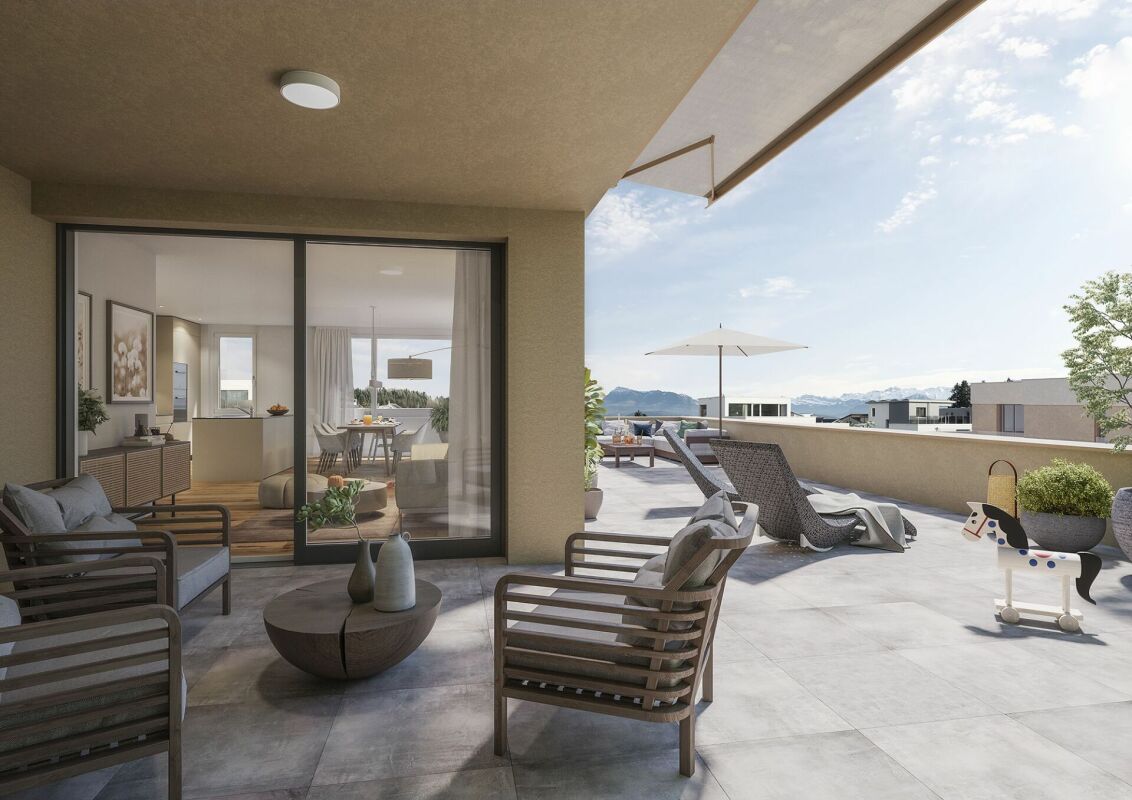 Große Dachterrasse mit Blick in die Berge