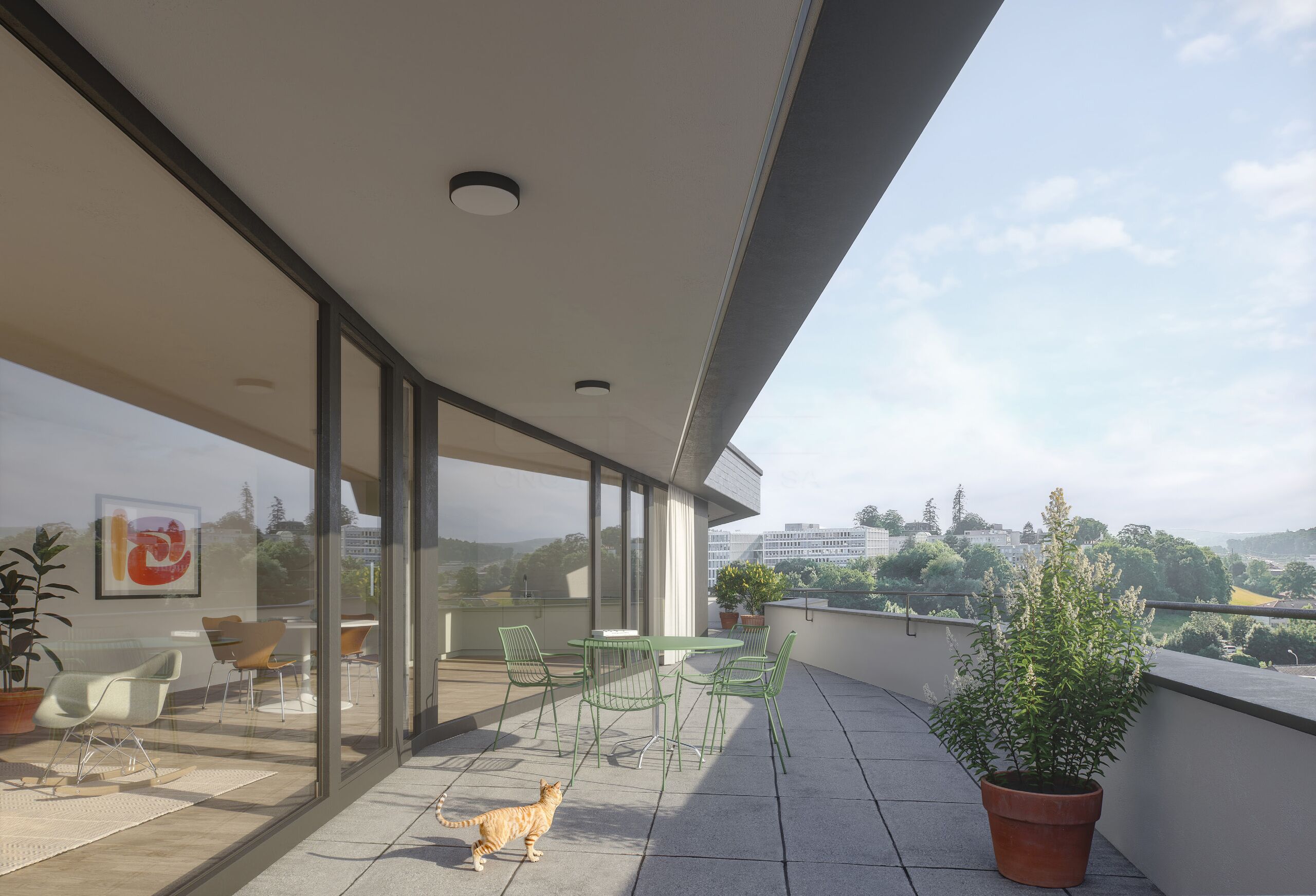 Moderne Dachterrasse mit Panoramablick