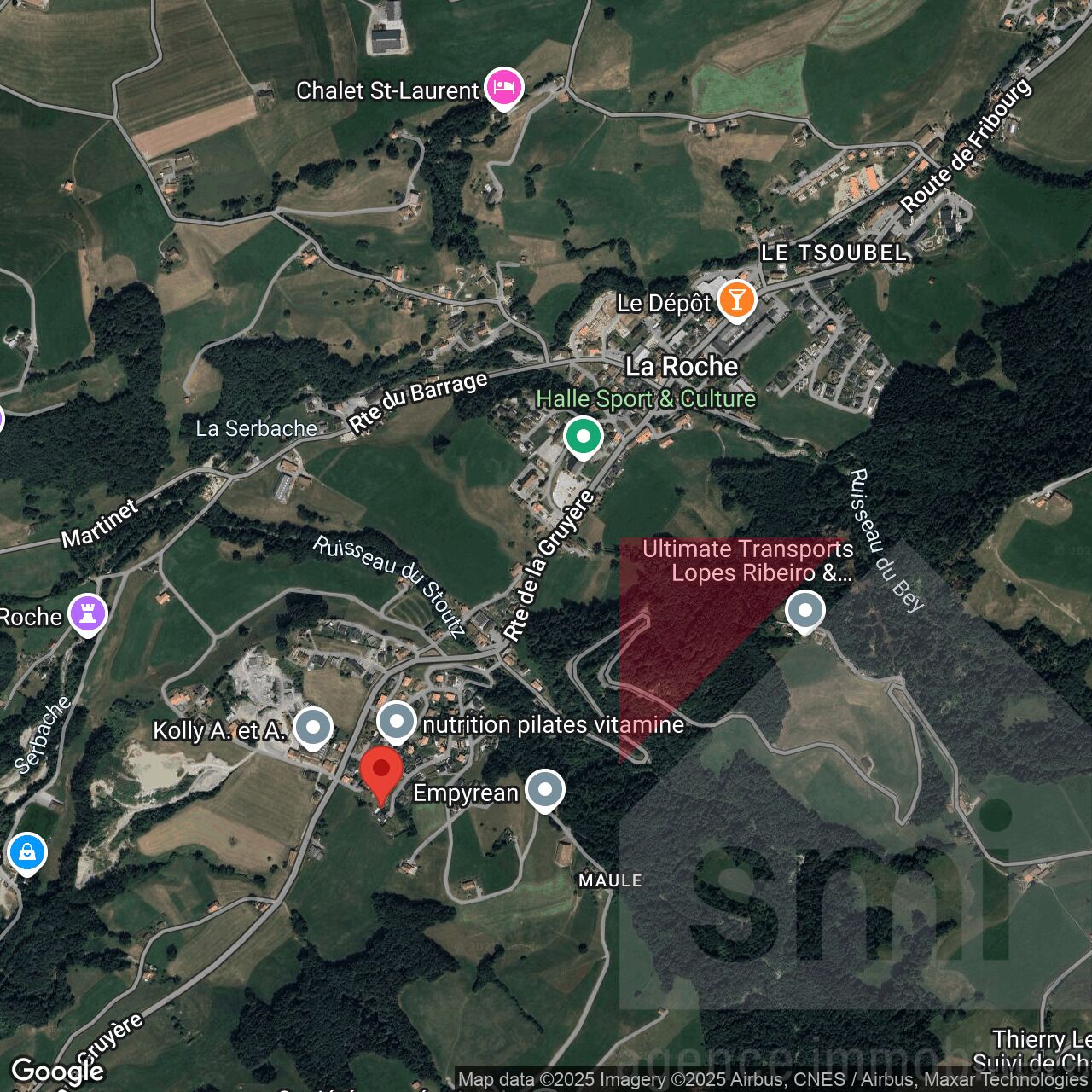 Satellitenkarte einer ländlichen Gegend bei La Roche