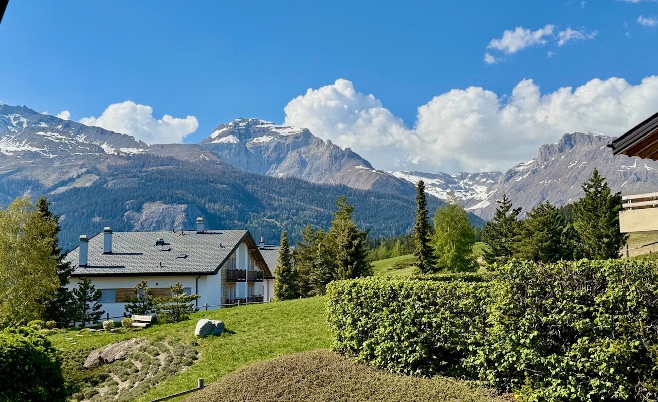 Bergblick mit Wohnhaus und Garten