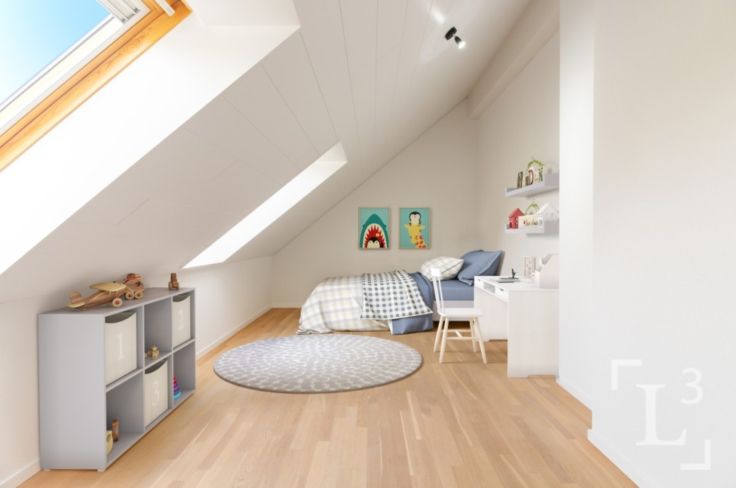 Dachgeschoss-Kinderzimmer mit Dachfenstern