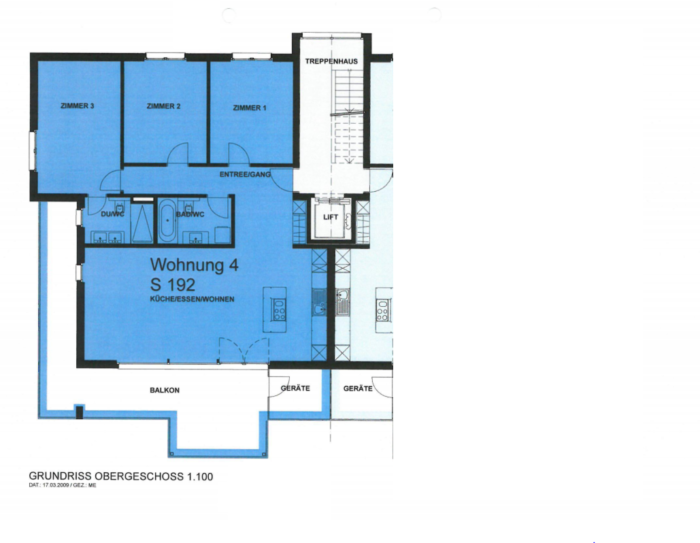 Grundriss einer Wohnung im Obergeschoss