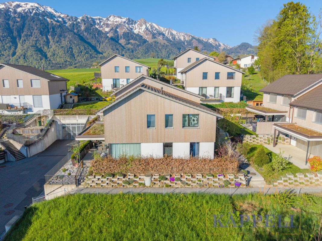 Alpenwohngebiet mit modernen Häusern