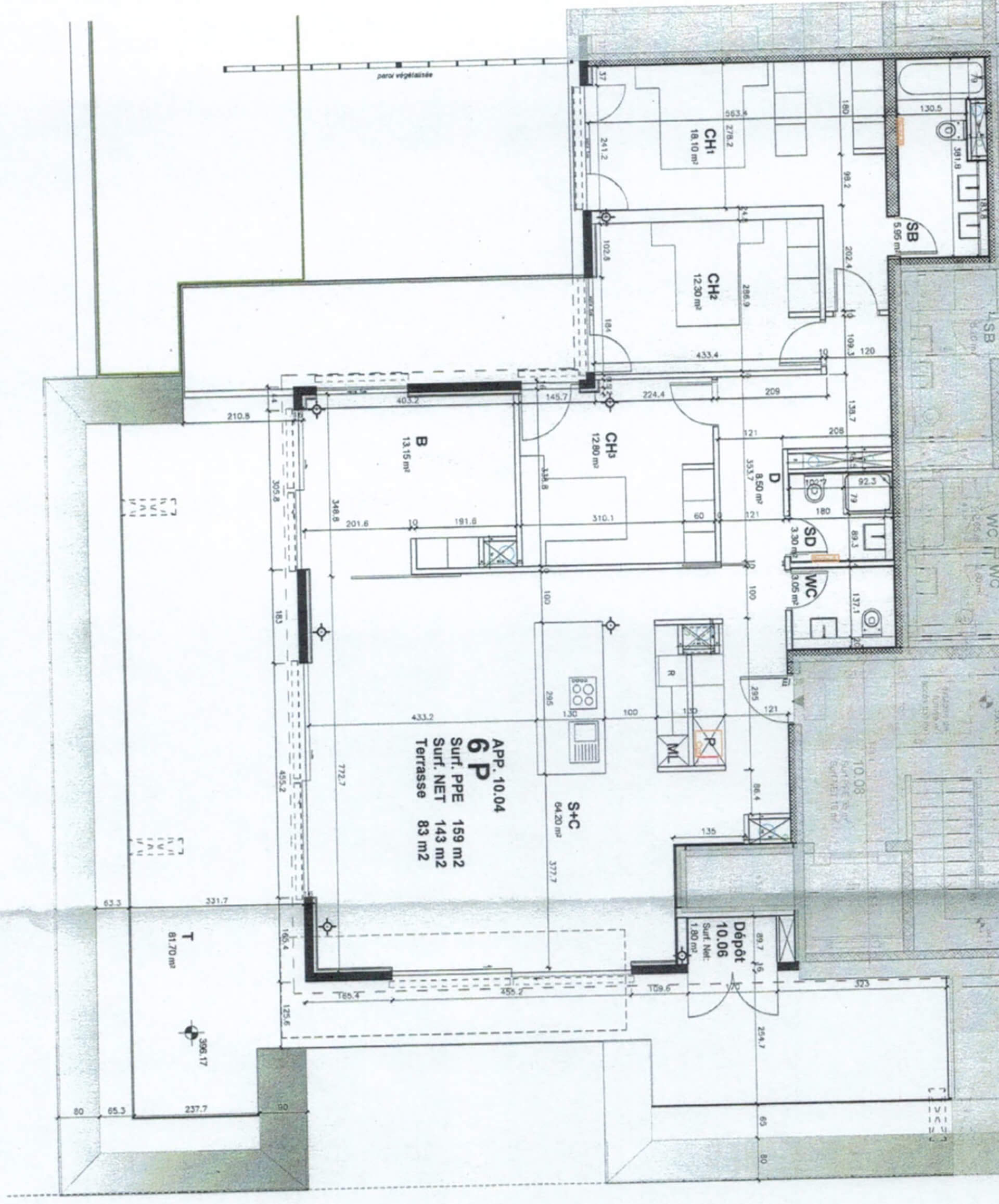 Grundriss einer Wohnung mit Terrasse