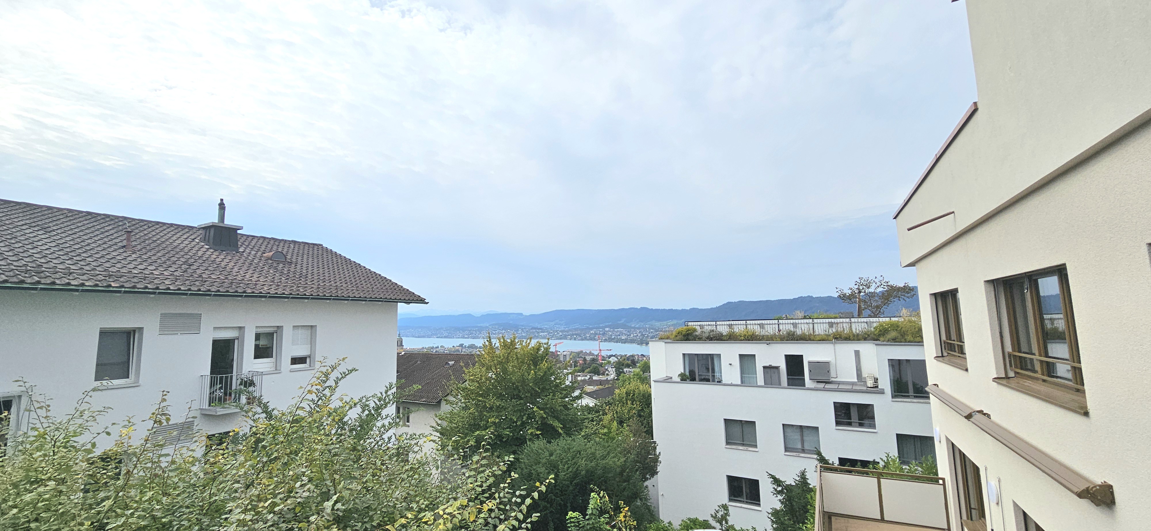 Blick auf Wohnhäuser mit Seeblick
