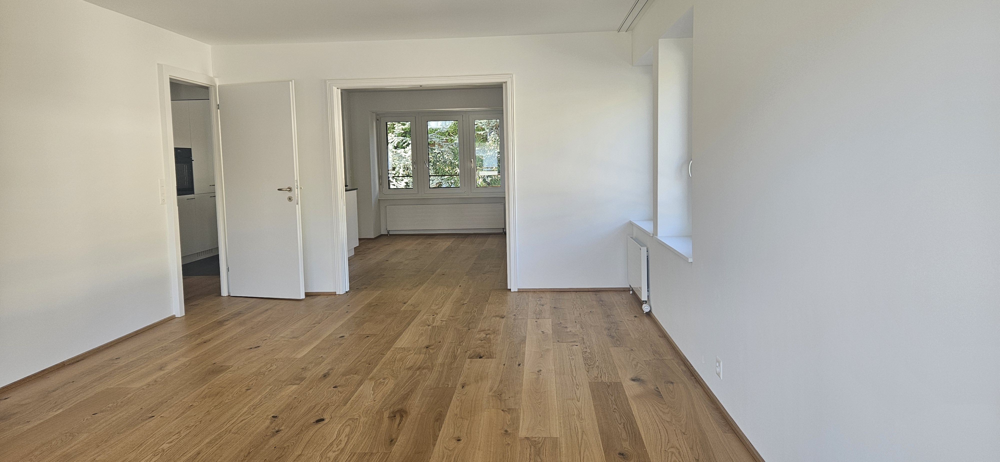 Heller leerer Wohnraum mit Parkettboden