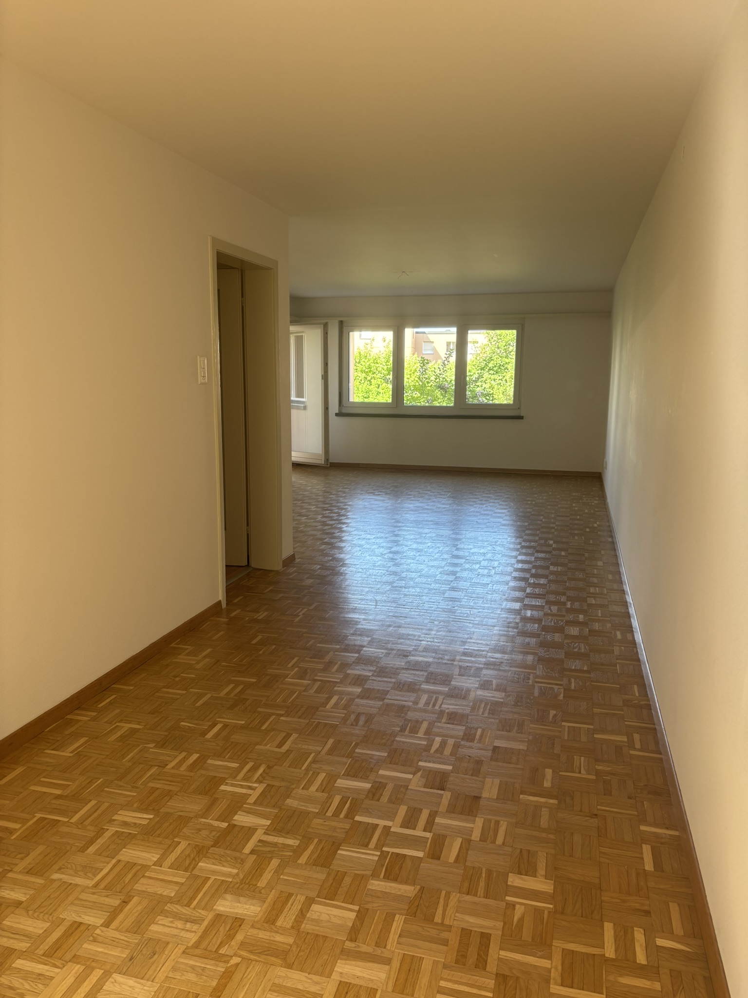 Heller leerer Wohnraum mit Parkettboden