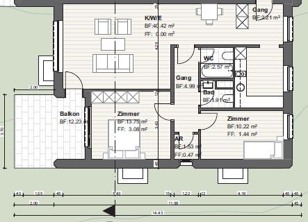 Grundriss einer Wohnung mit Balkon