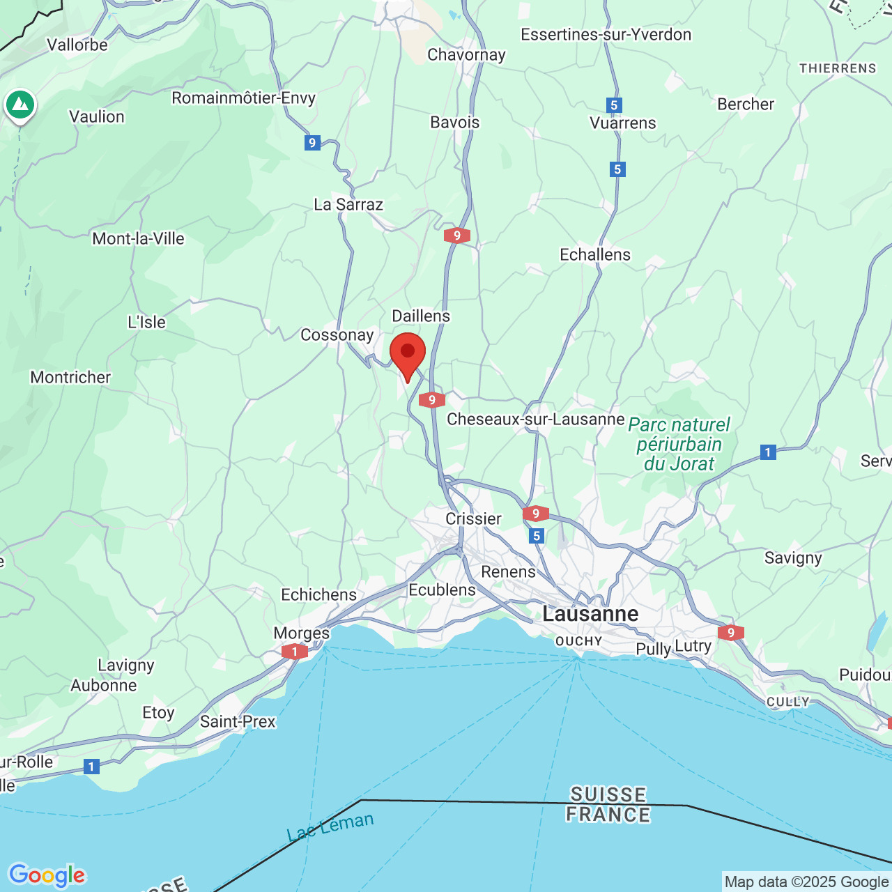 Kartenansicht mit Standortmarkierung in der Region Lausanne