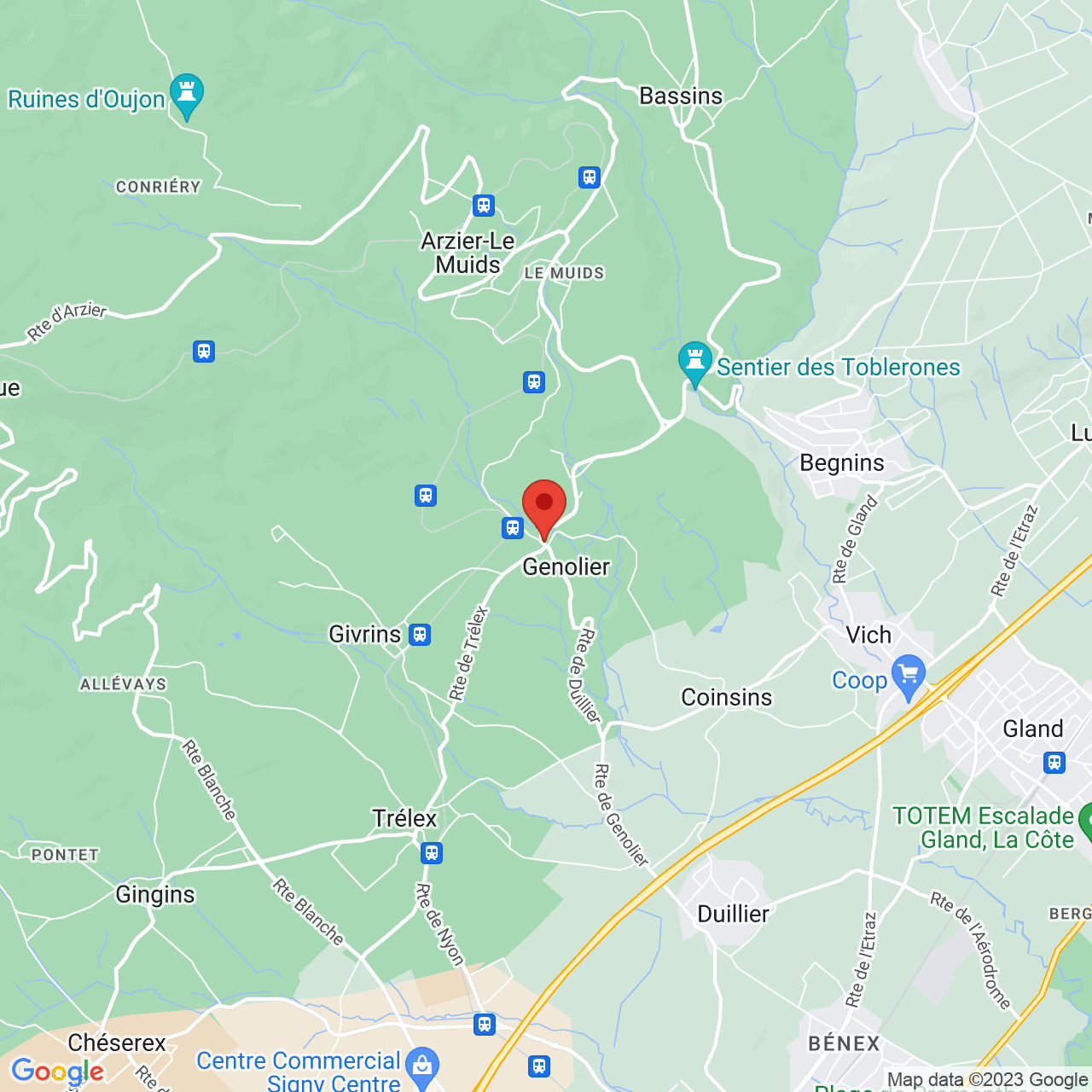 Kartenansicht mit Standortmarkierung in Genolier
