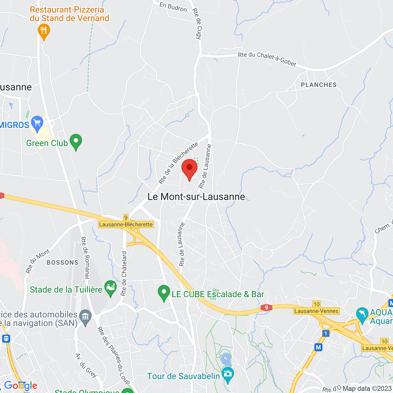 Kartenansicht eines Gebiets in Le Mont-sur-Lausanne