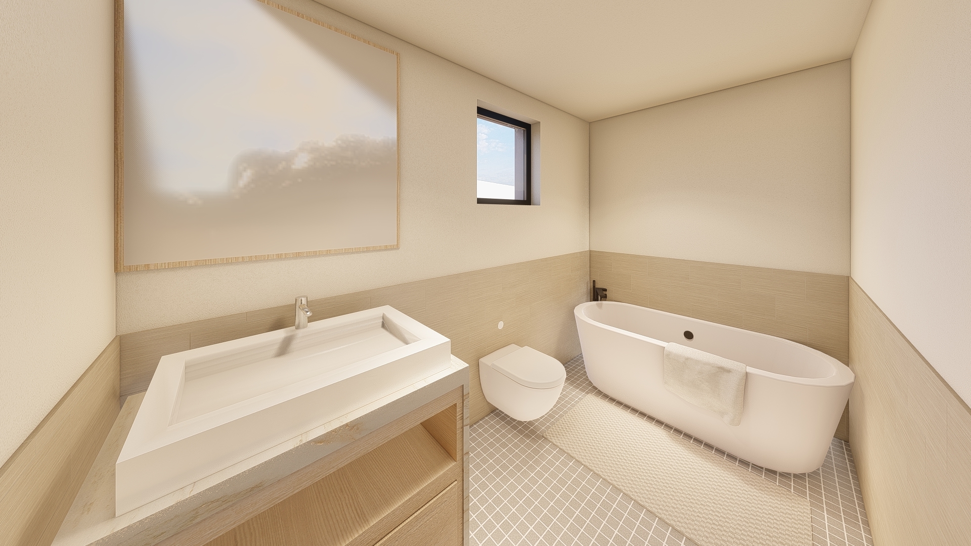 Modernes Badezimmer mit Badewanne und Waschtisch