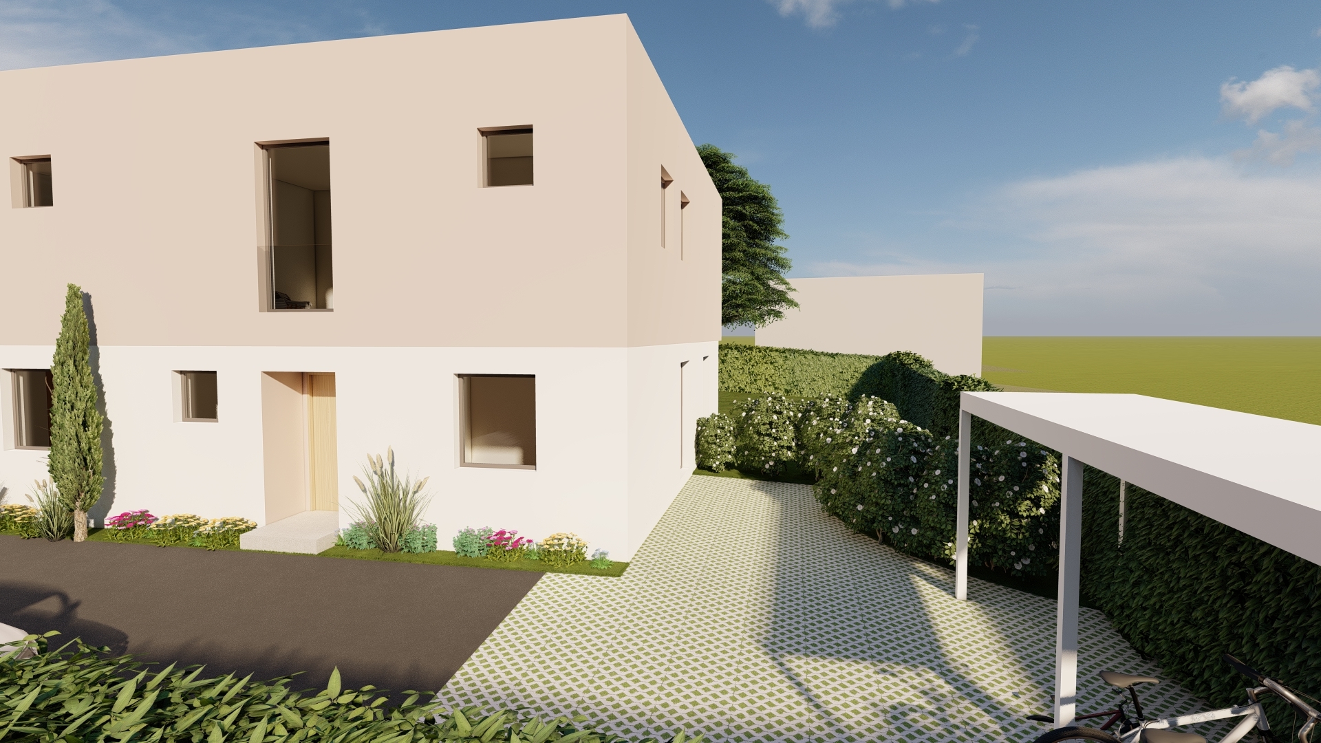 Modernes Einfamilienhaus mit Garten und Carport