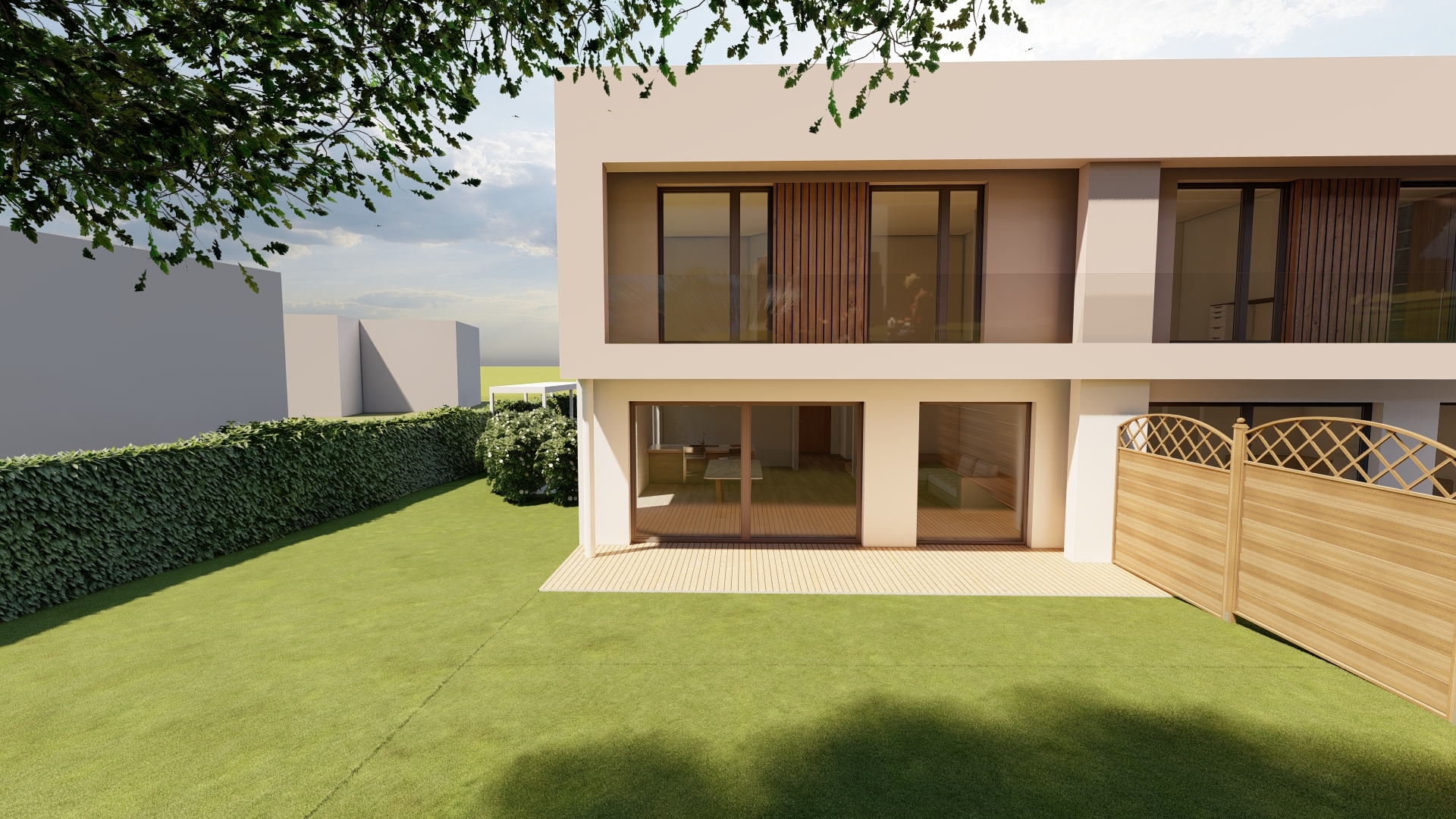Moderner Gartenansicht eines Einfamilienhauses