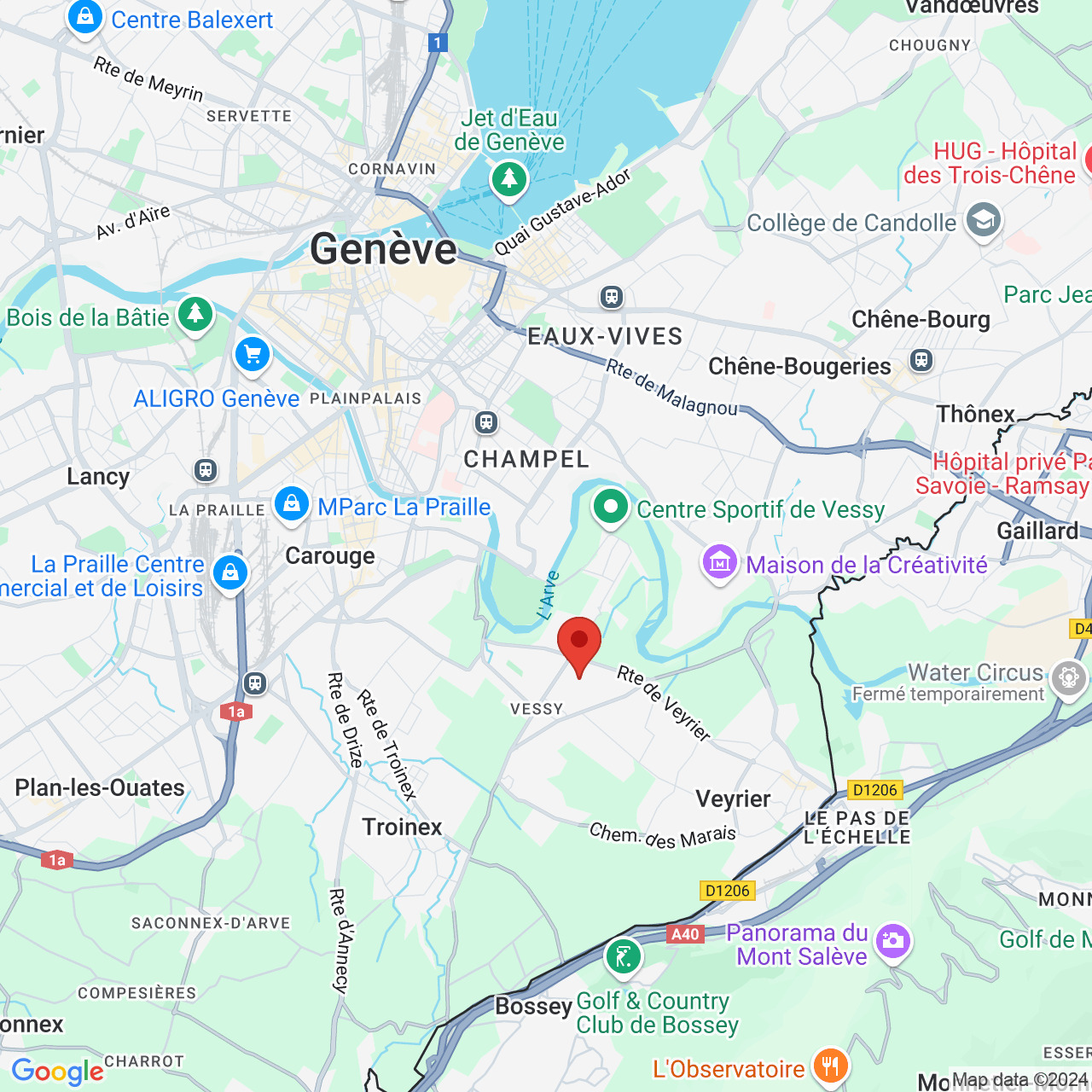 Kartenausschnitt mit markiertem Standort im Raum Genf