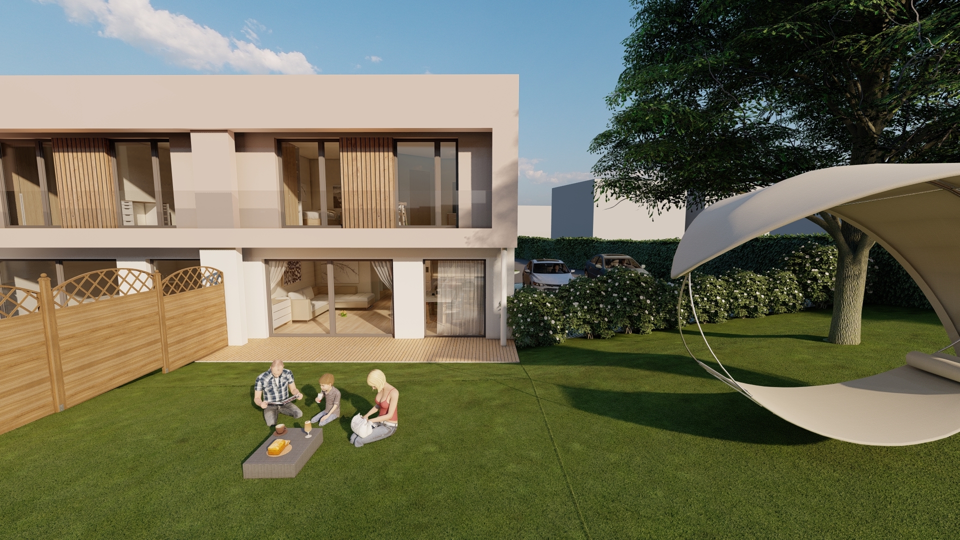 Moderner Neubau mit Garten