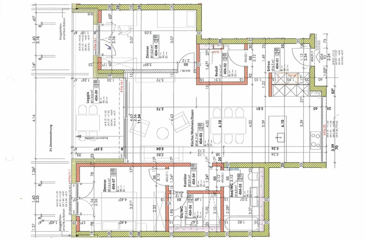 Grundriss mit mehreren Zimmern und Nebenräumen