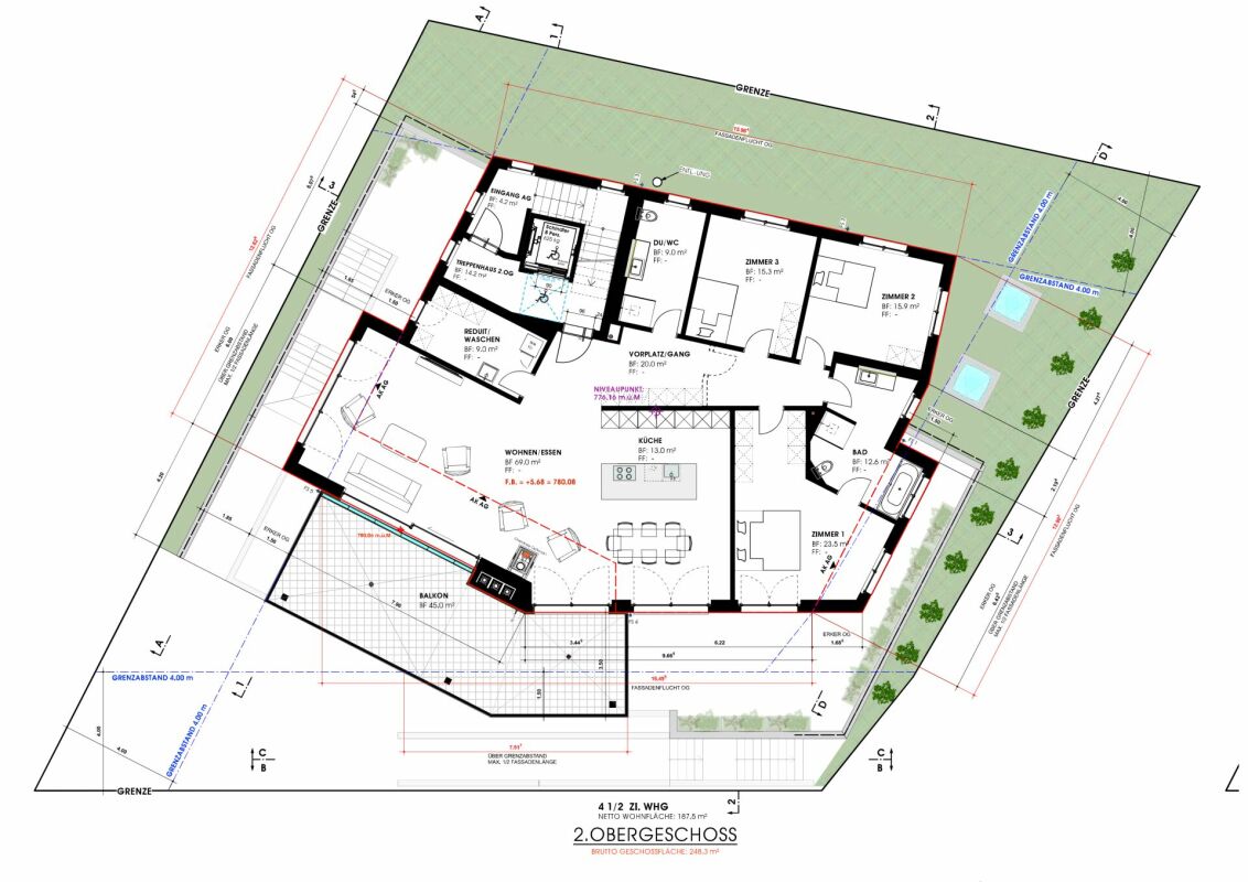 Grundriss der 2. Obergeschoss-Wohnung
