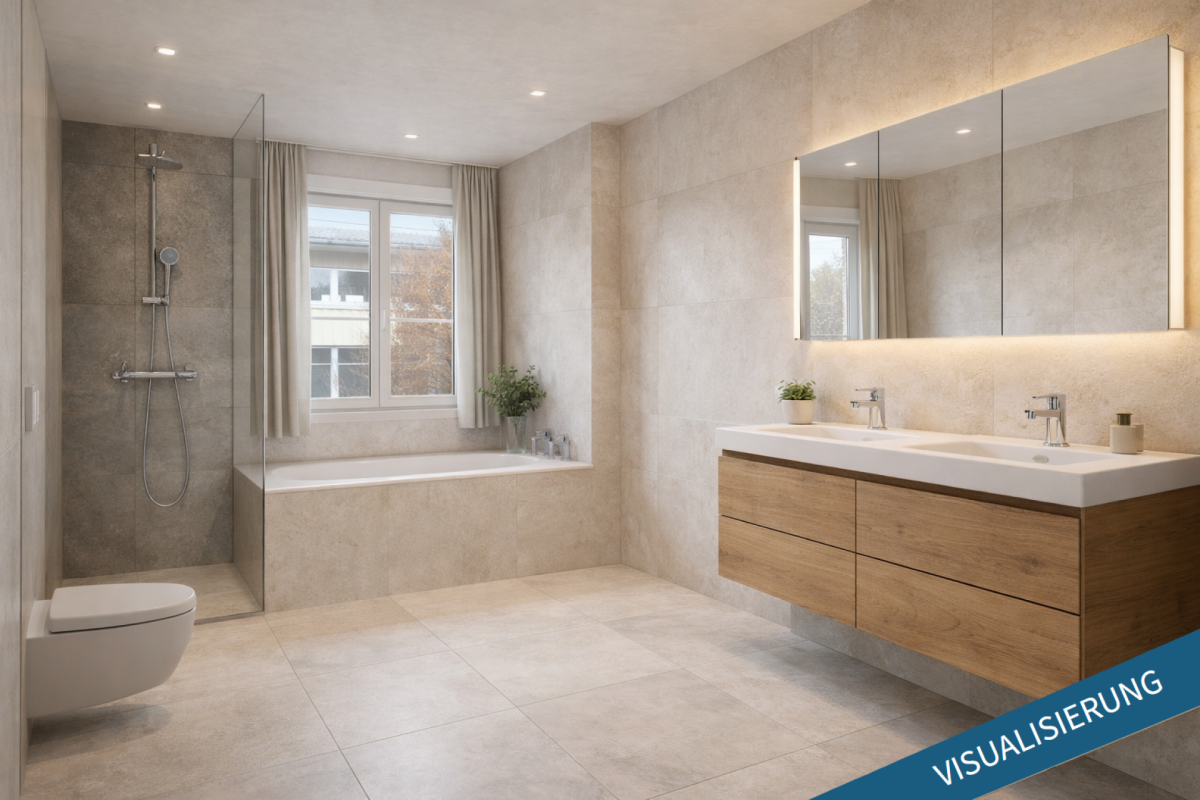 Modernes Badezimmer mit Walk-in-Dusche und Waschtisch
