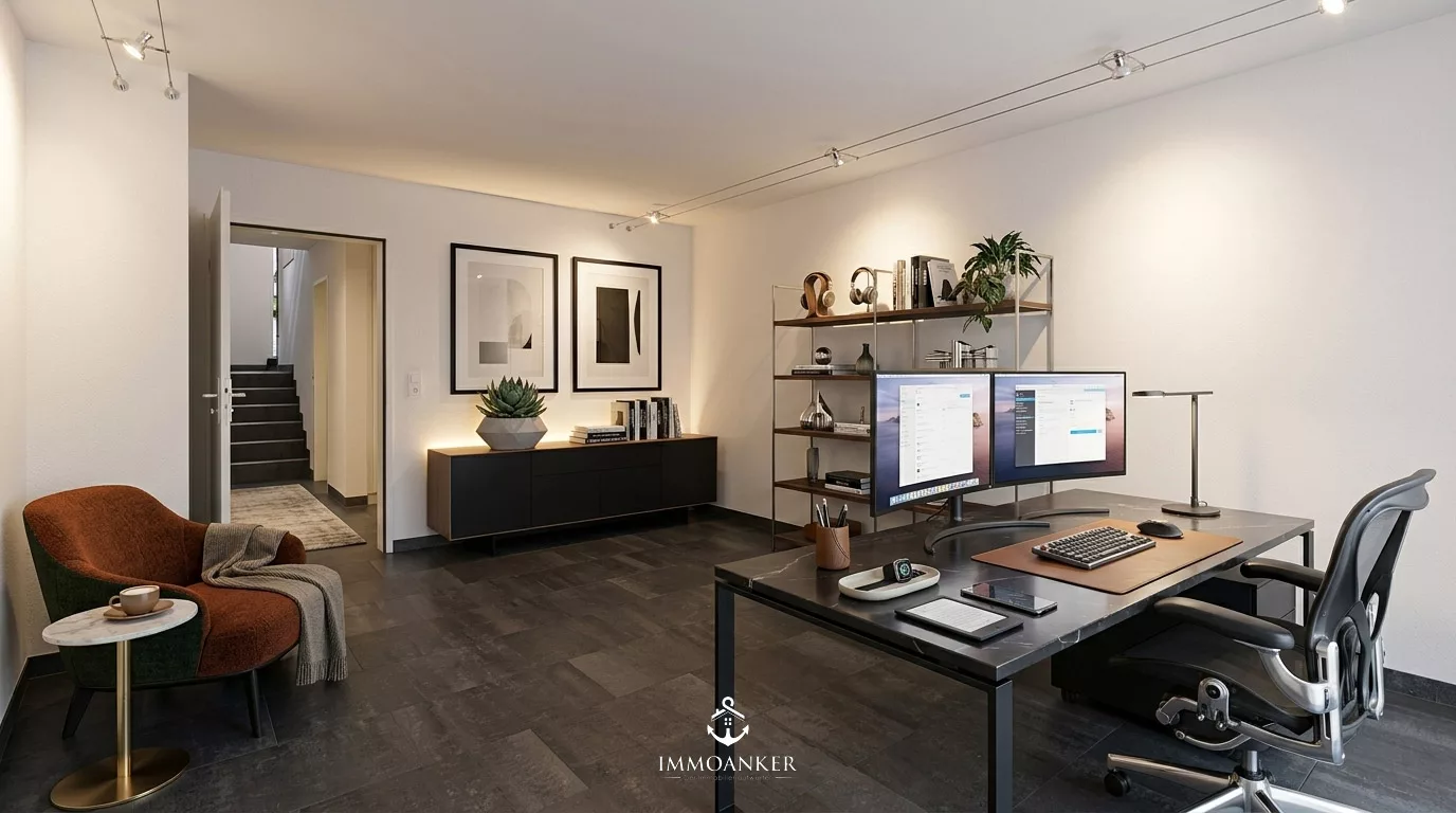 Modernes Arbeitszimmer mit Sitzbereich