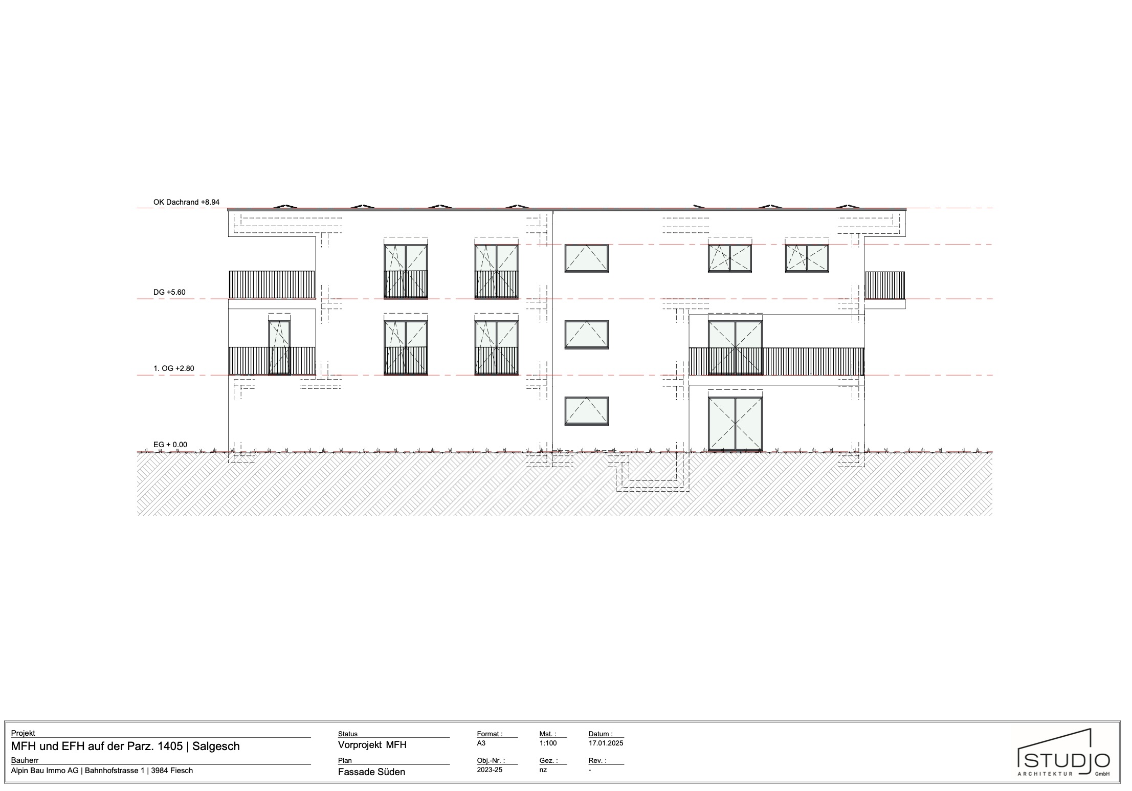 Südfassade eines Mehrfamilienhauses