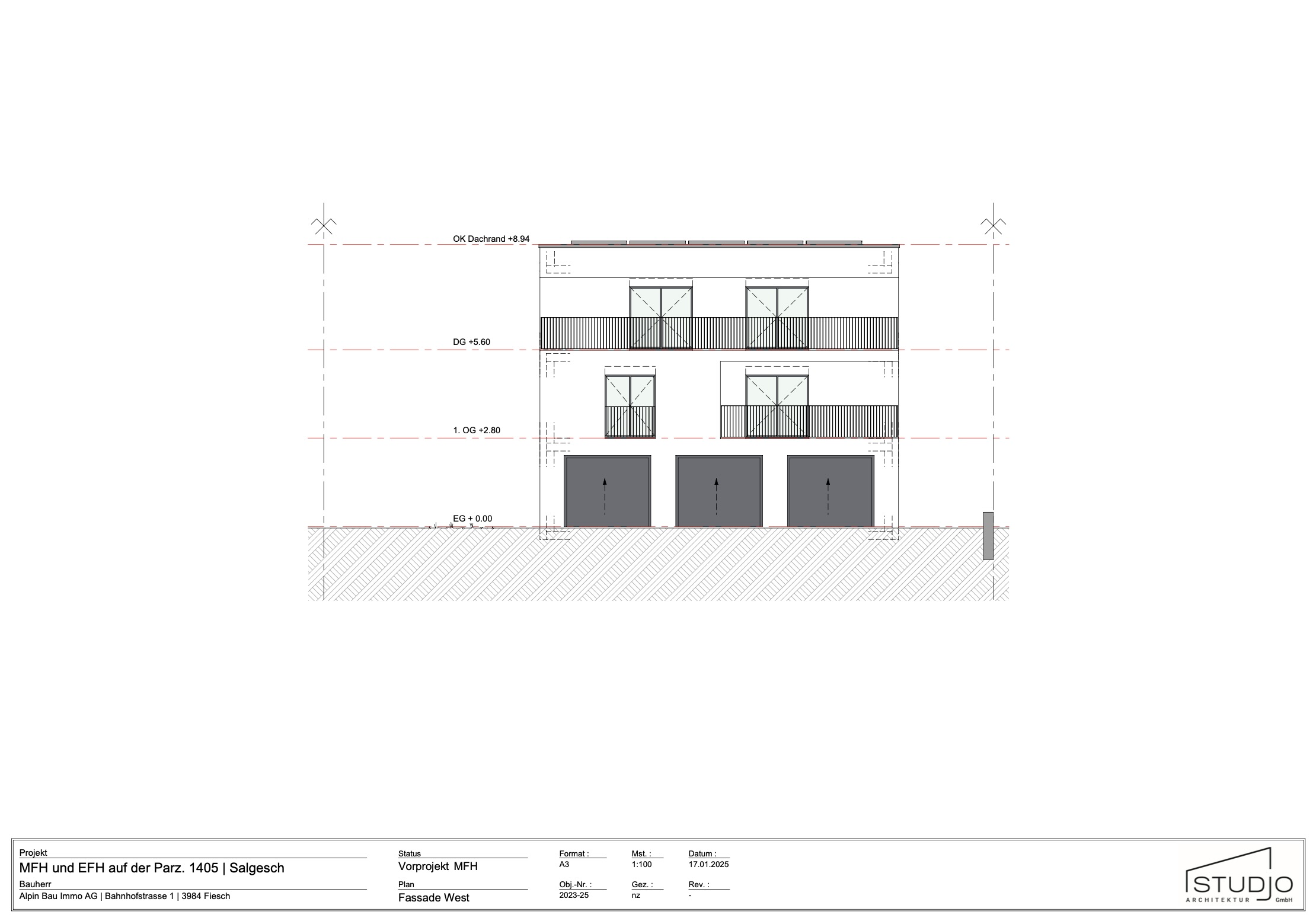 Westfassade eines modernen Mehrfamilienhauses