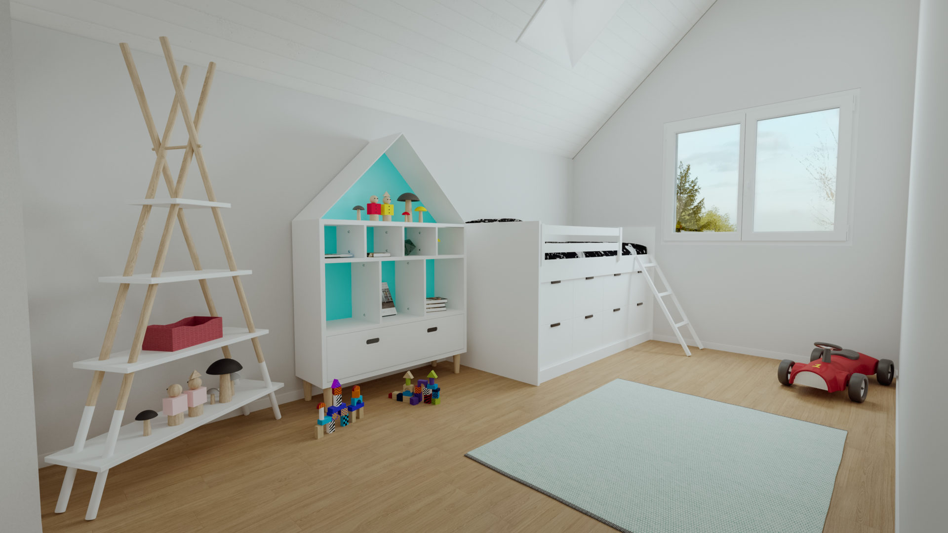 Kinderzimmer mit Spielmöbeln