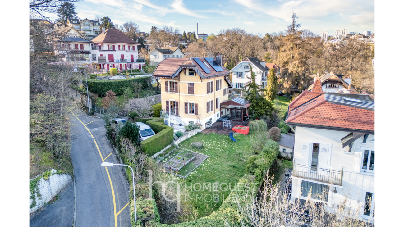 Wohnviertel mit Häusern und Gartenblick