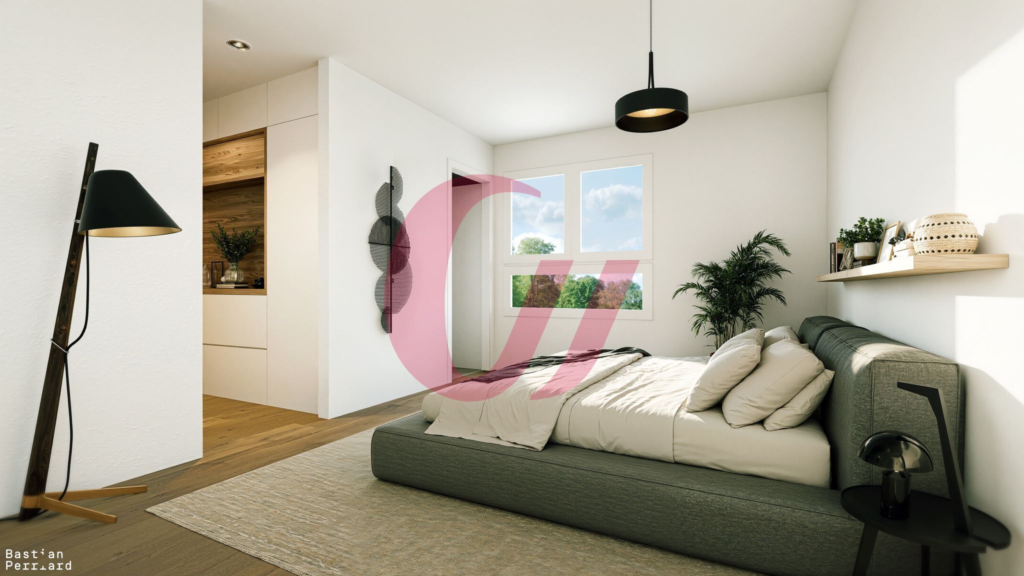 Modernes Schlafzimmer mit Tageslicht