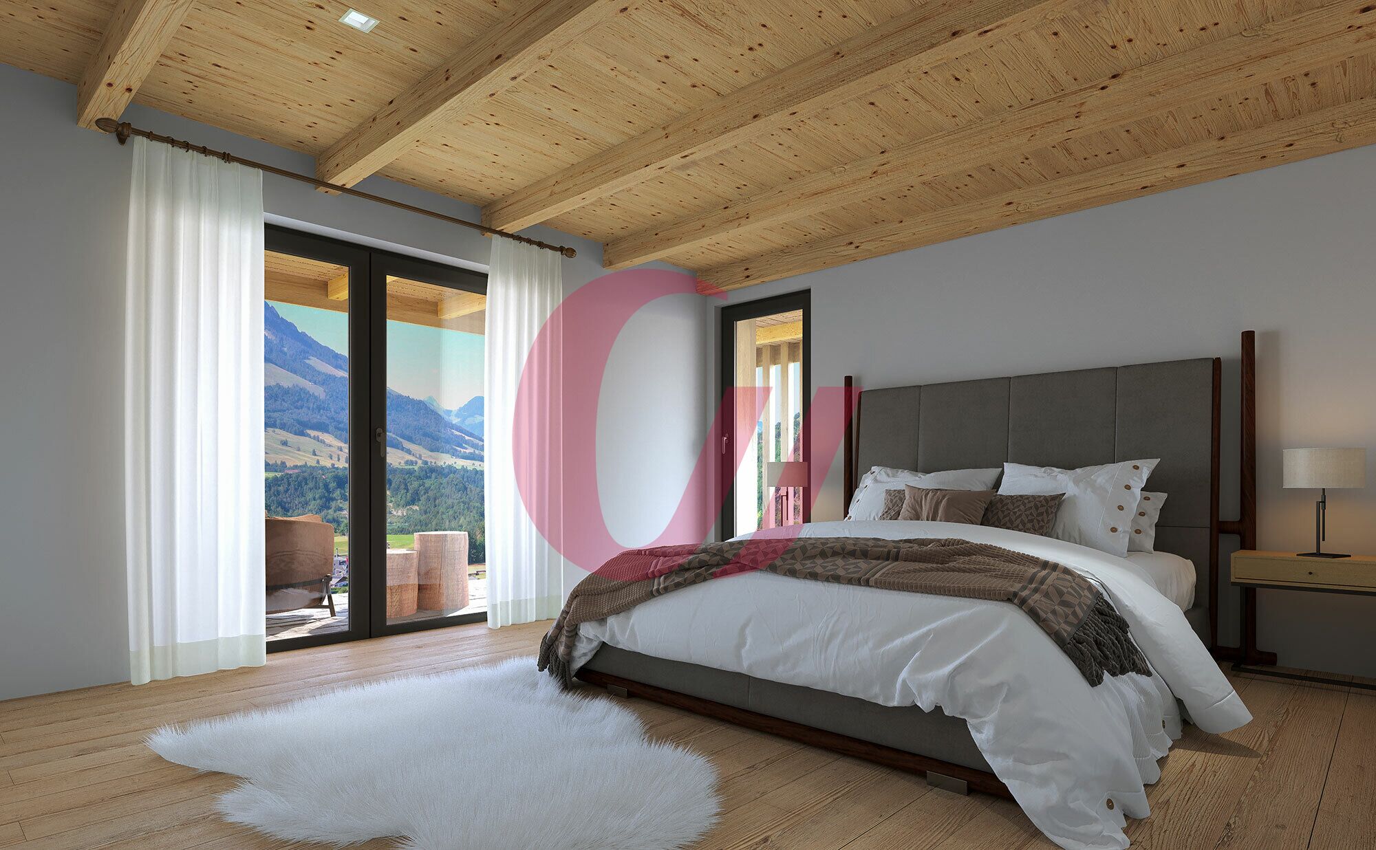Schlafzimmer mit Bergblick