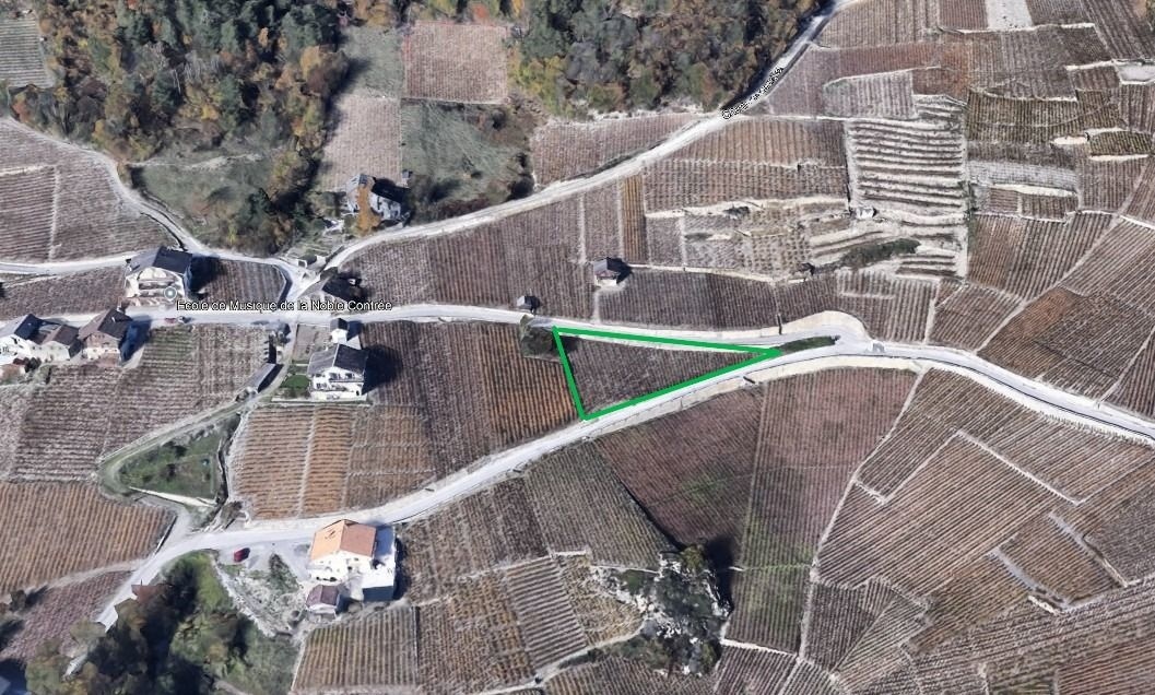 Luftaufnahme eines ländlichen Grundstücks zwischen Weinbergen