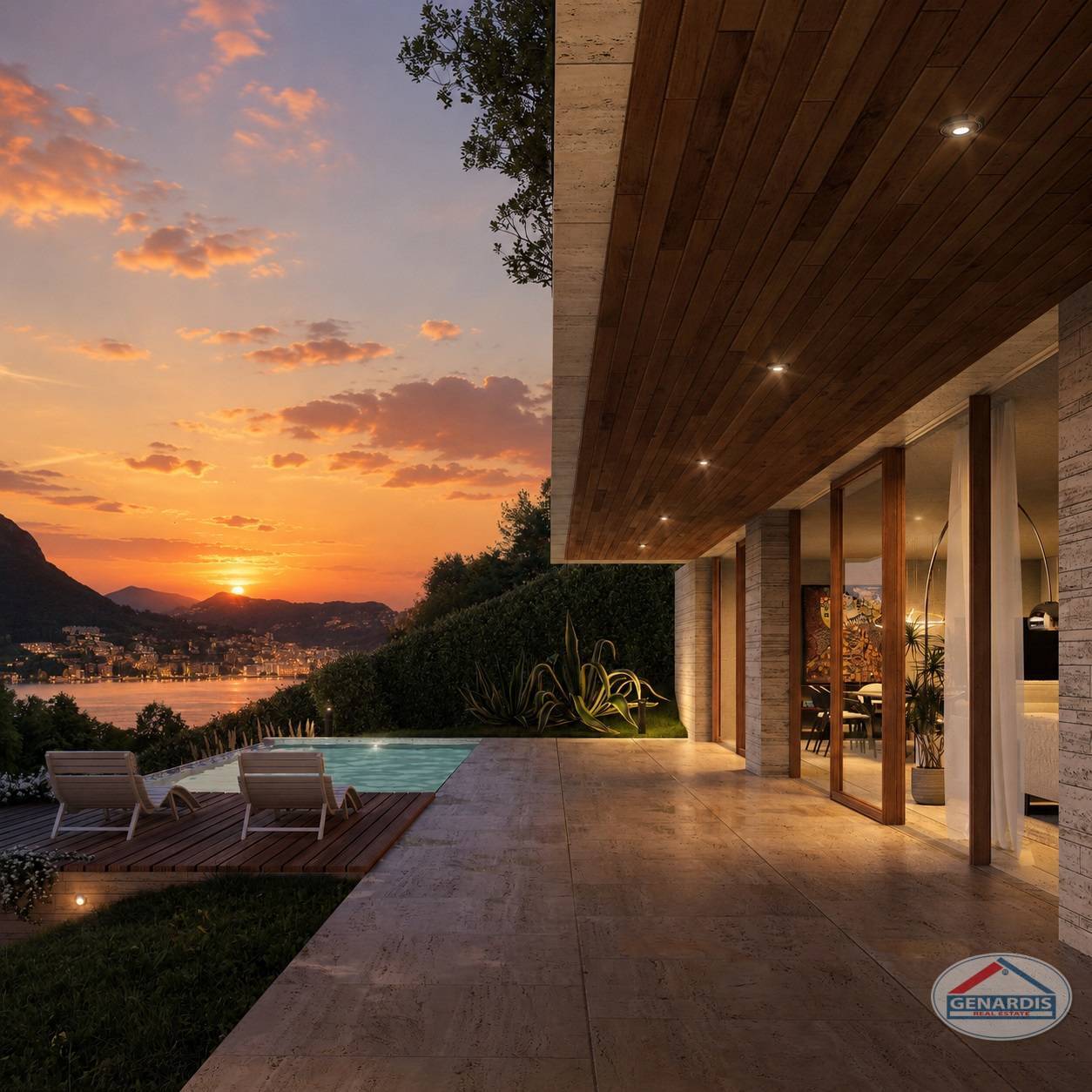 Luxuriöse Terrasse mit Pool und Sunset-Blick