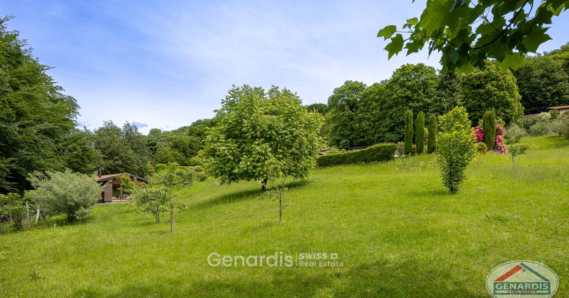 Großer grüner Garten mit Hanglage