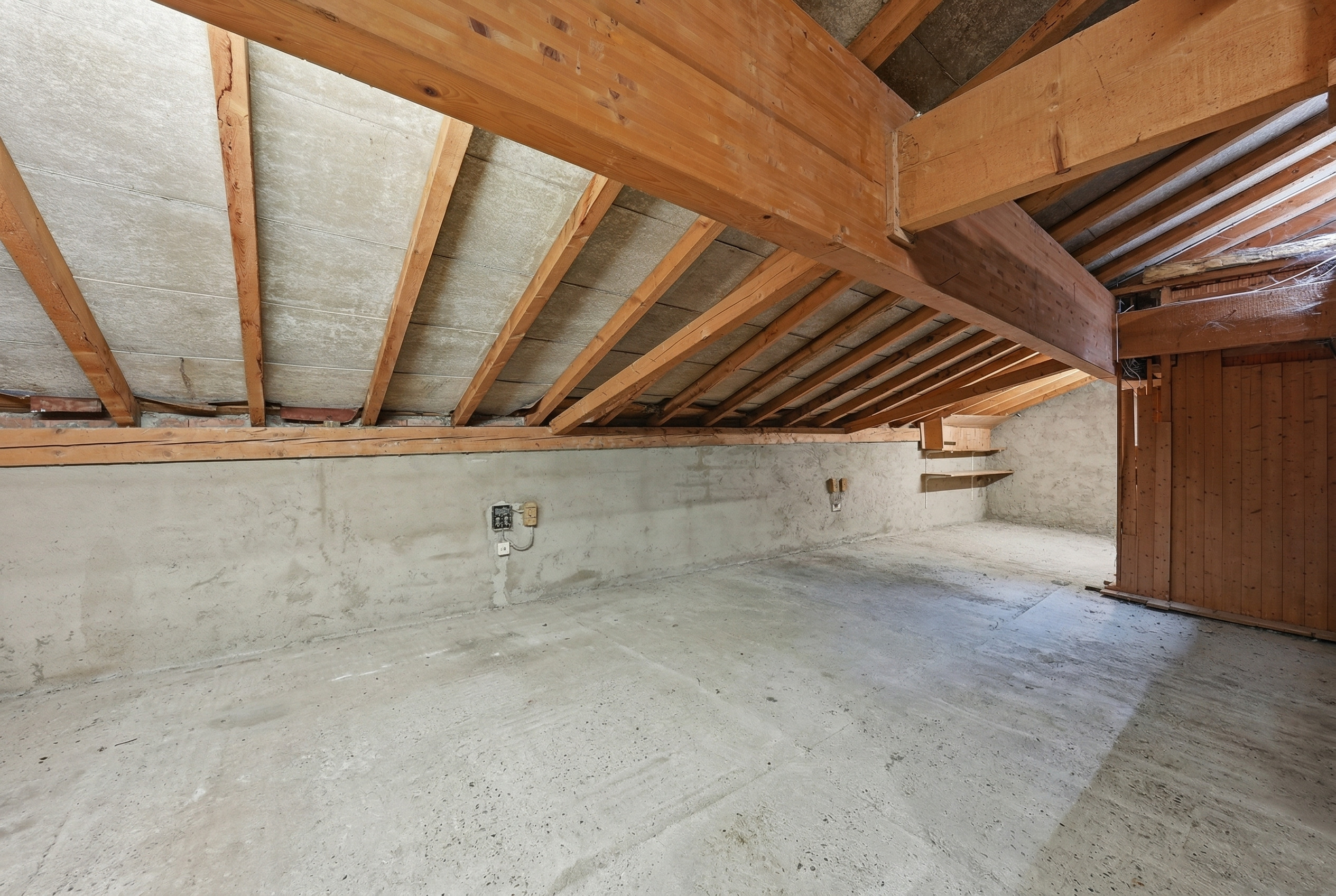 Unausgebauter Dachboden mit sichtbarer Holzkonstruktion
