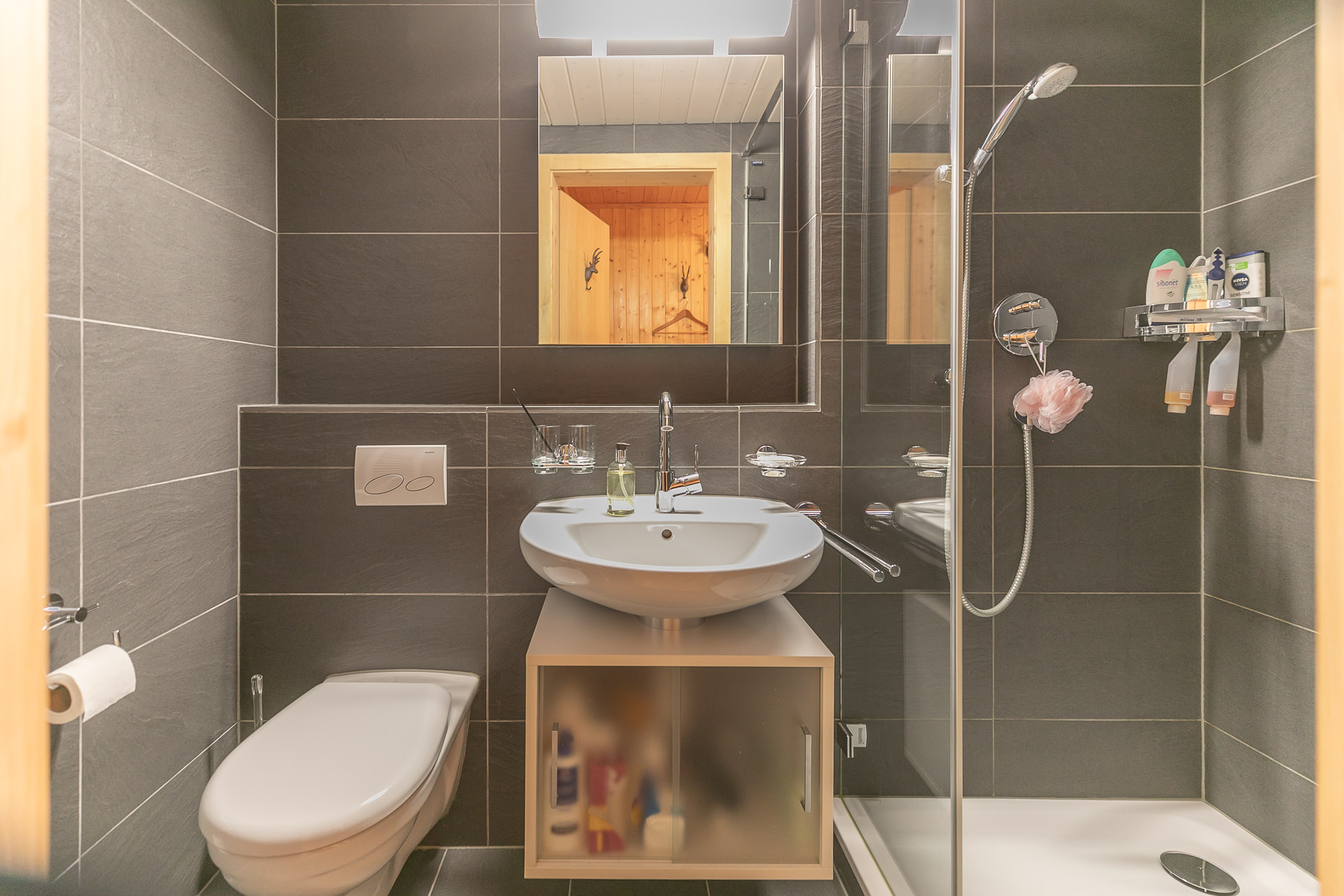 Modernes Bad mit Dusche und WC